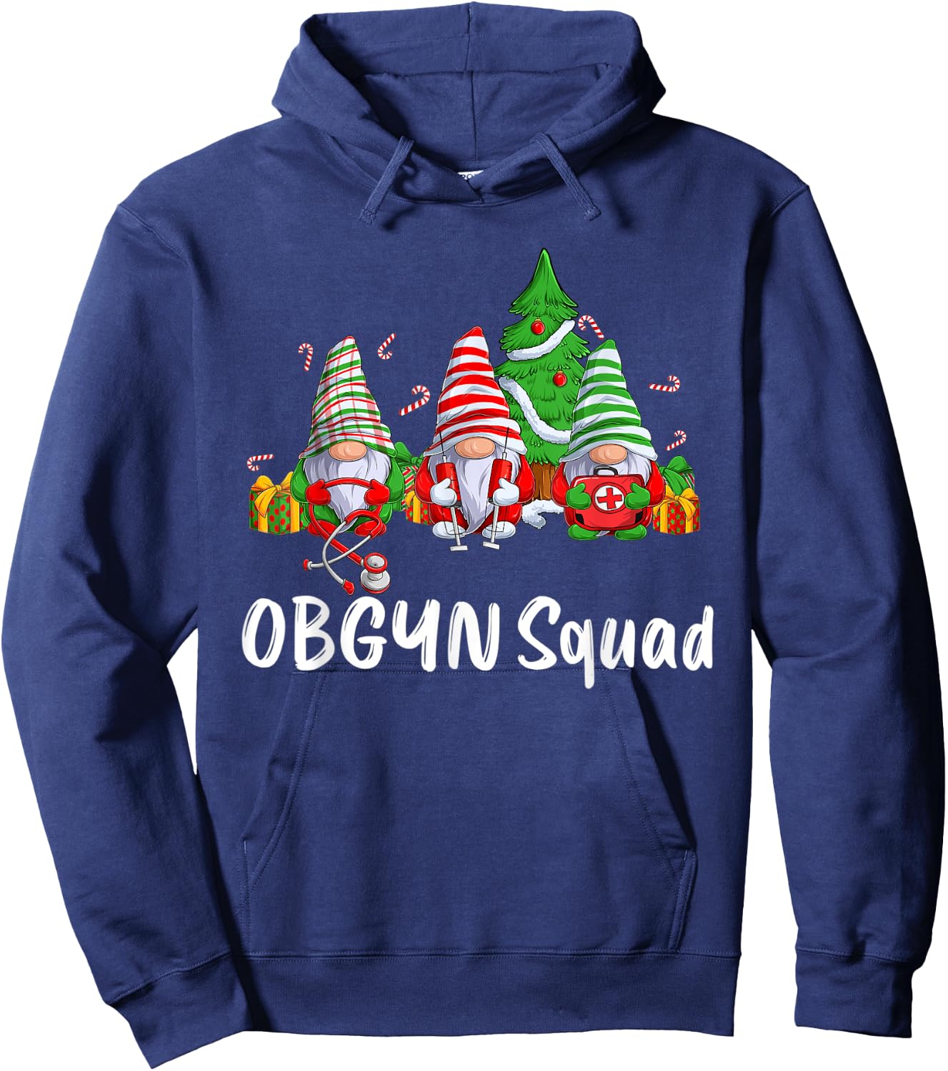 OBGYN Squad Gnomes Funny OBGYN Nurse Christmas Pajama Xmas Hoodie - Hoodie | Navy