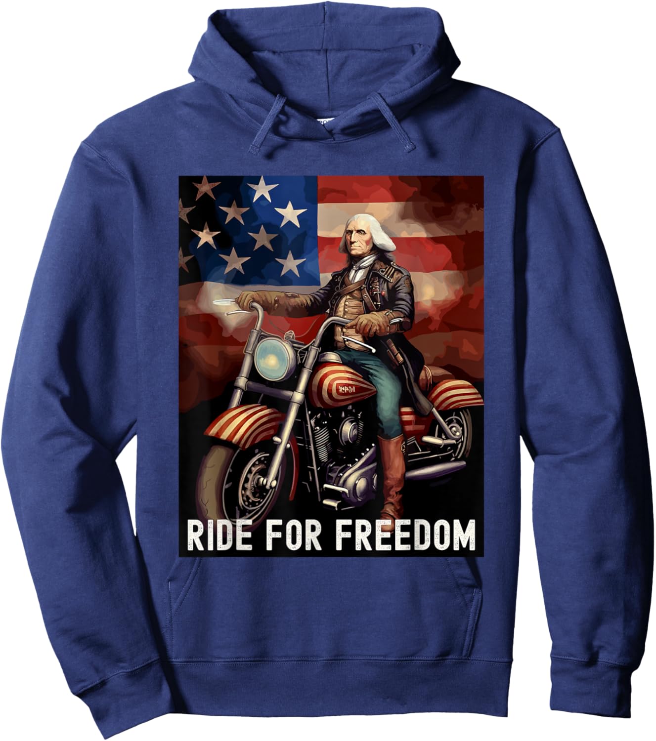 Patriotic George Washington Motorcycle Lover 4th of July Hoodie - Hoodie | Navy