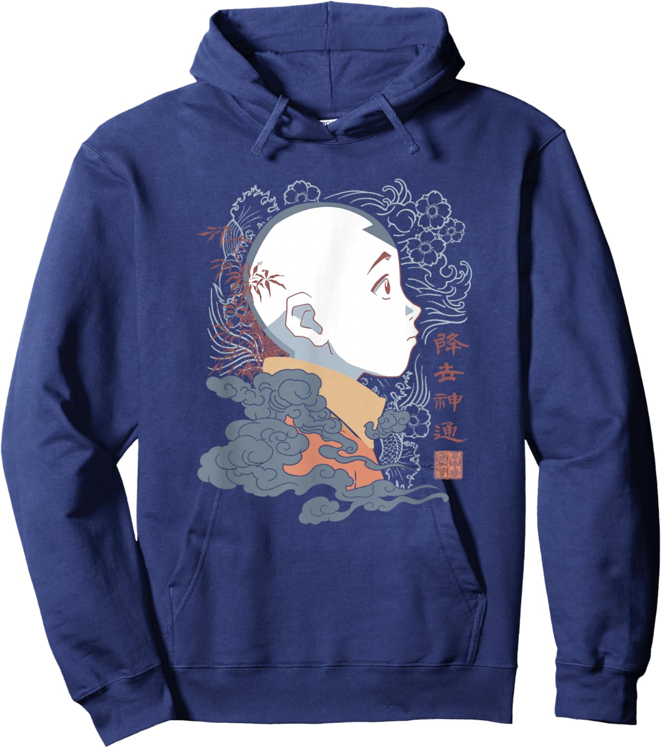 Avatar: The Last Airbender Aang Side Profile Kanji Hoodie - Hoodie | Navy