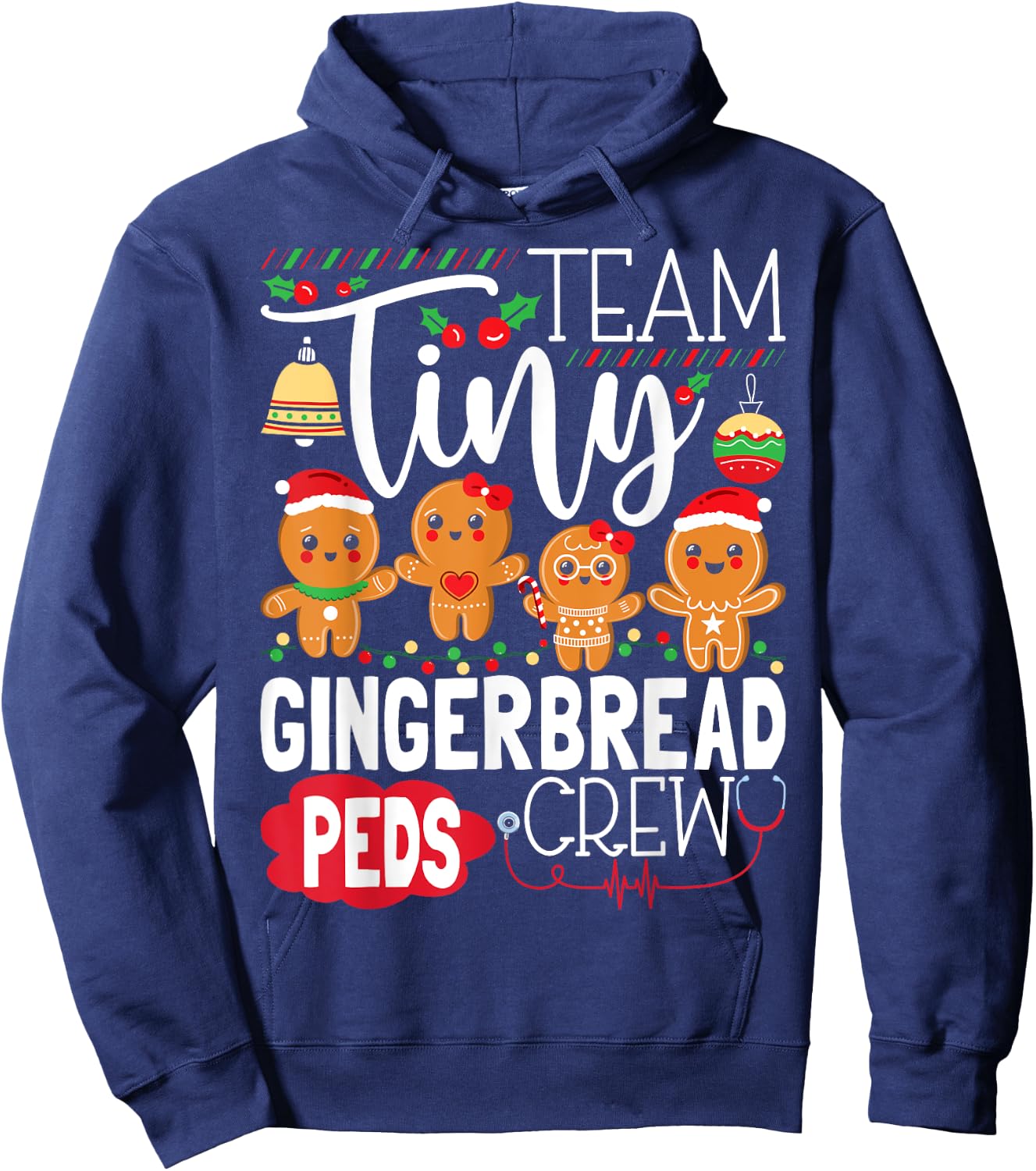 Team Tiny Gingerbread Peds Crew Christmas Pediatric Nurse Hoodie - Hoodie | Navy