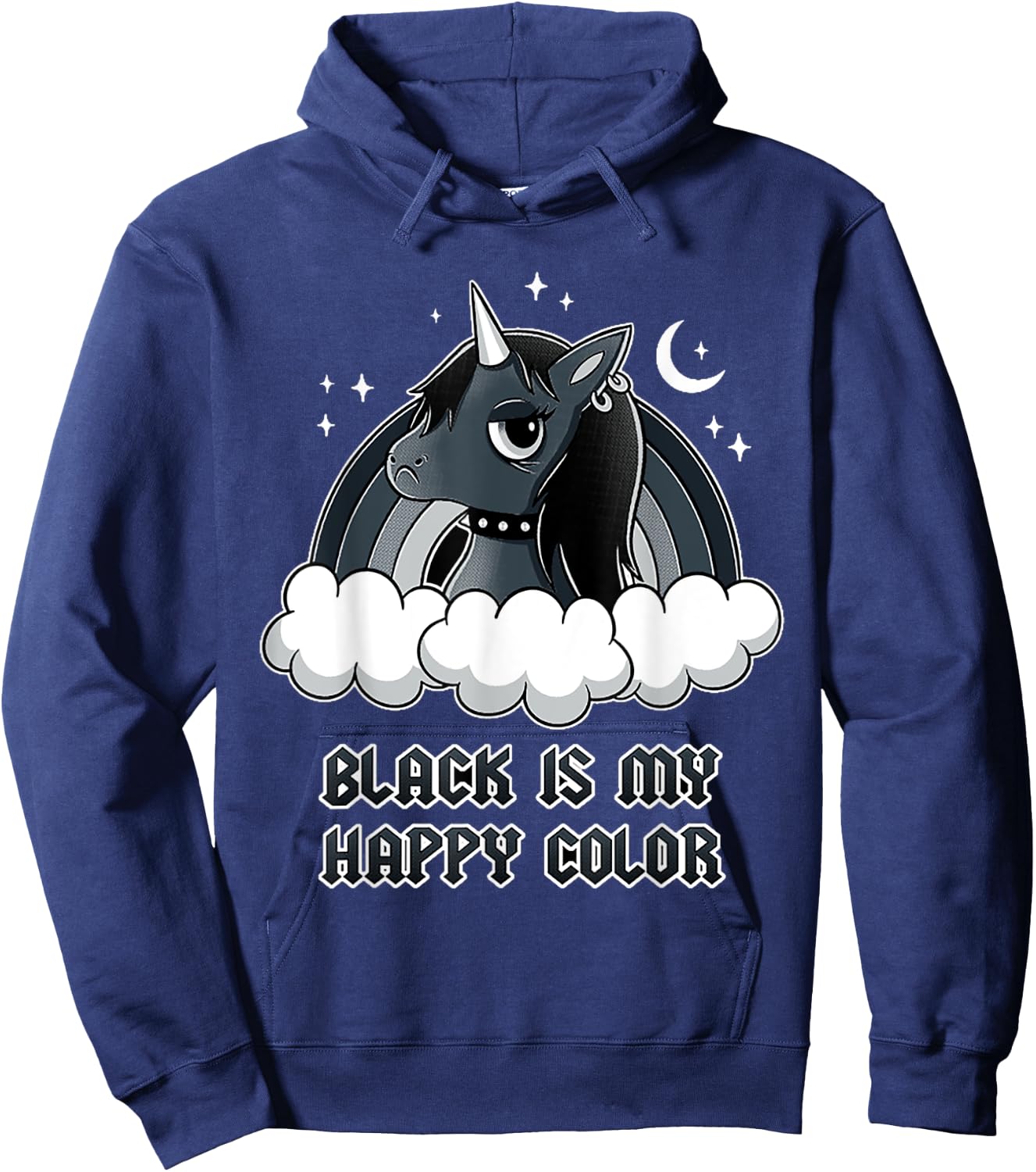 Unicorn Gothic Black is my happy color Hoodie - Hoodie | Navy