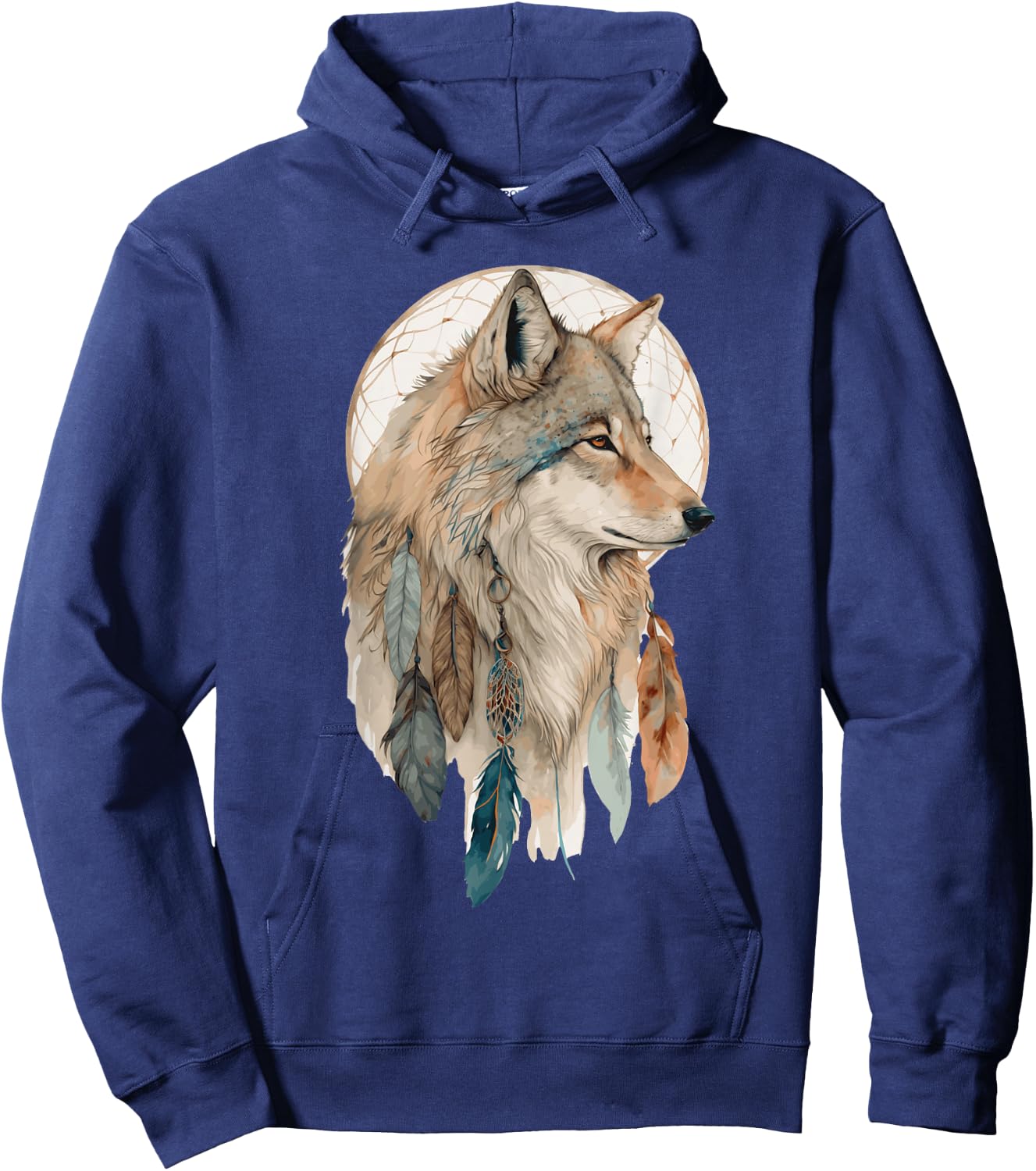 Wolf Tribal Watercolor Wolf Dream Catcher Hoodie - Hoodie | Navy