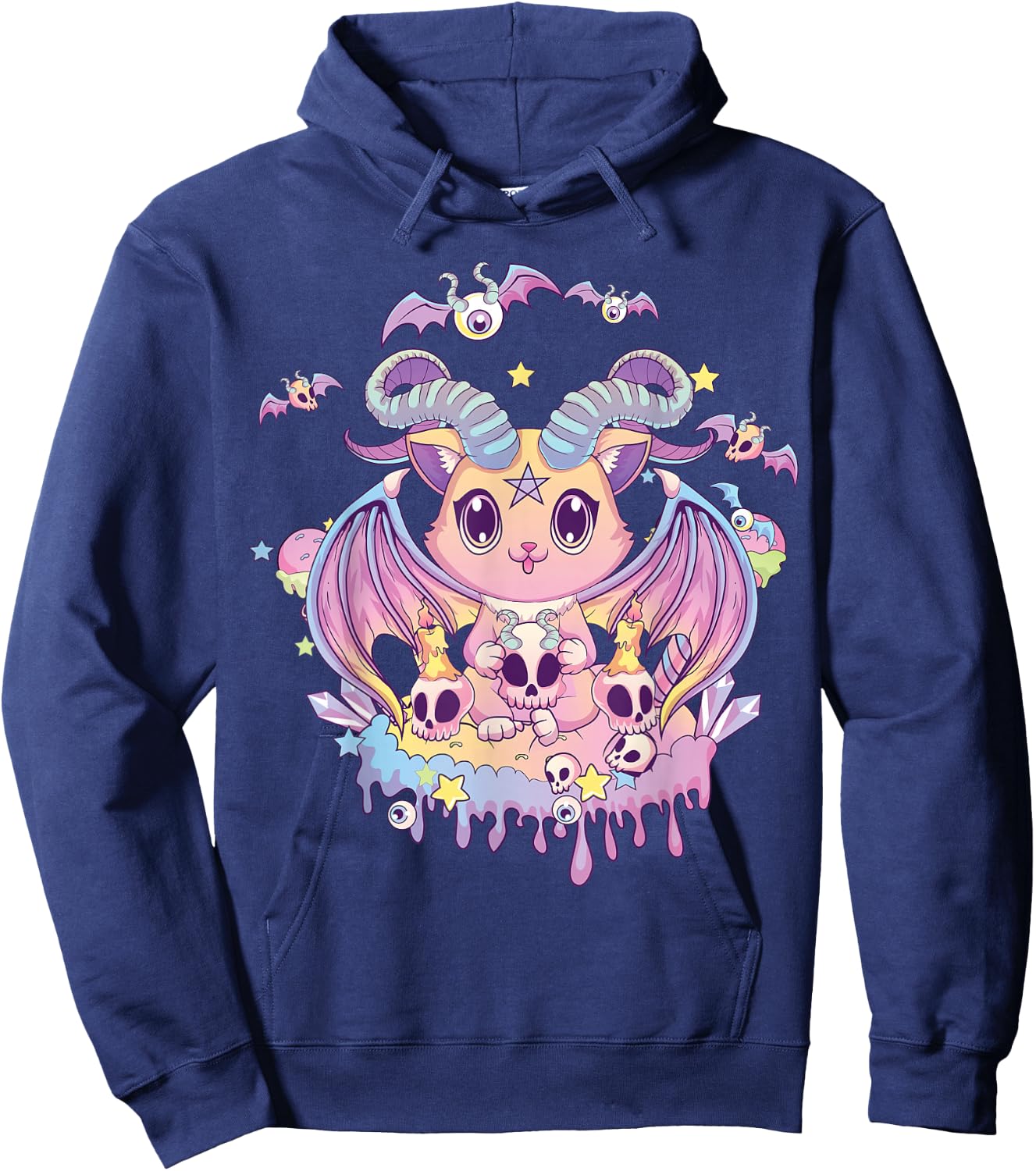 Pastel Goth Krampus Cat Cute Creepy Devil Cat and Skull Hoodie - Hoodie | Navy