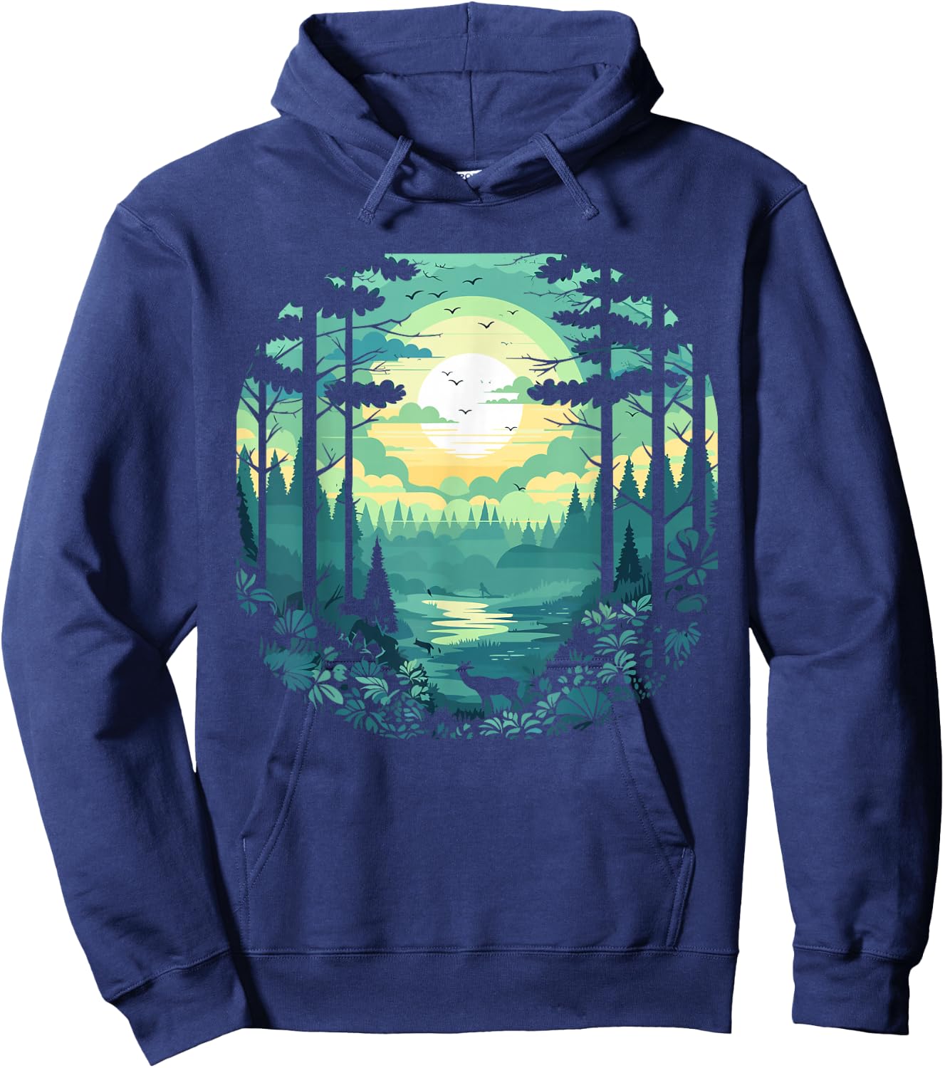 Sunset Forest And Nature Pine Tree Teal Hoodie - Hoodie | Navy