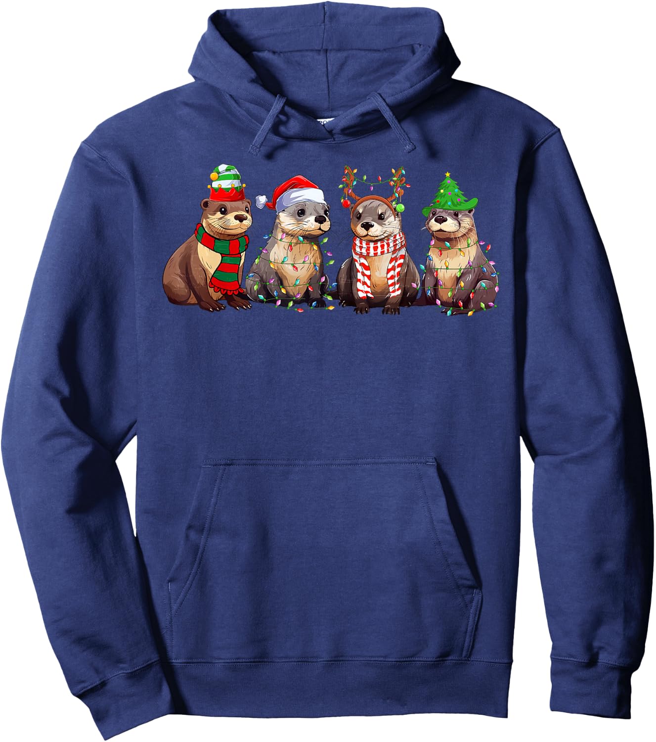 Cute Otter Christmas Pajama Funny Xmas Lights Animals Lover Hoodie - Hoodie | Navy
