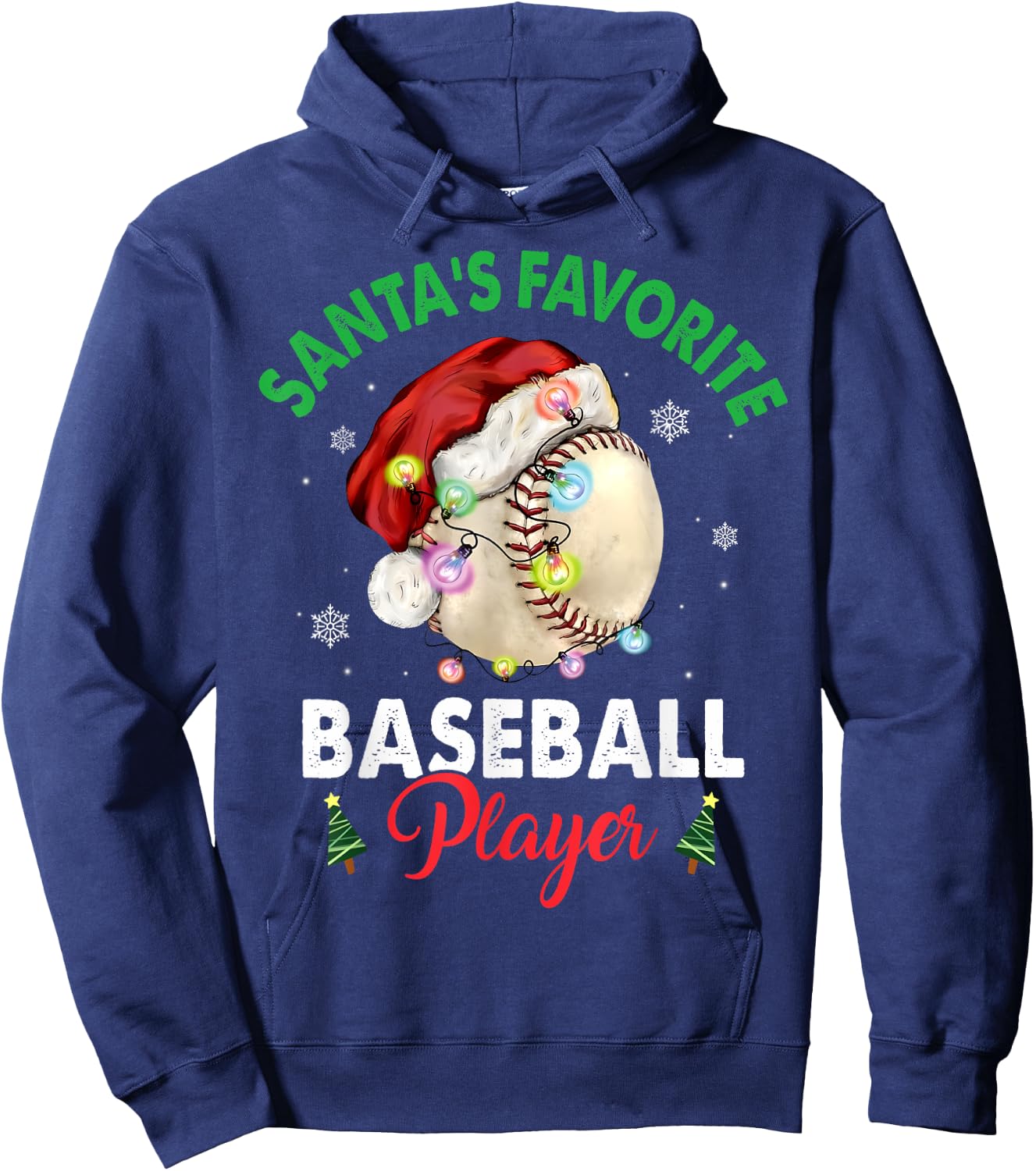Santa's Favorite Baseball Player Christmas Pajama Men Women Hoodie - Hoodie | Navy