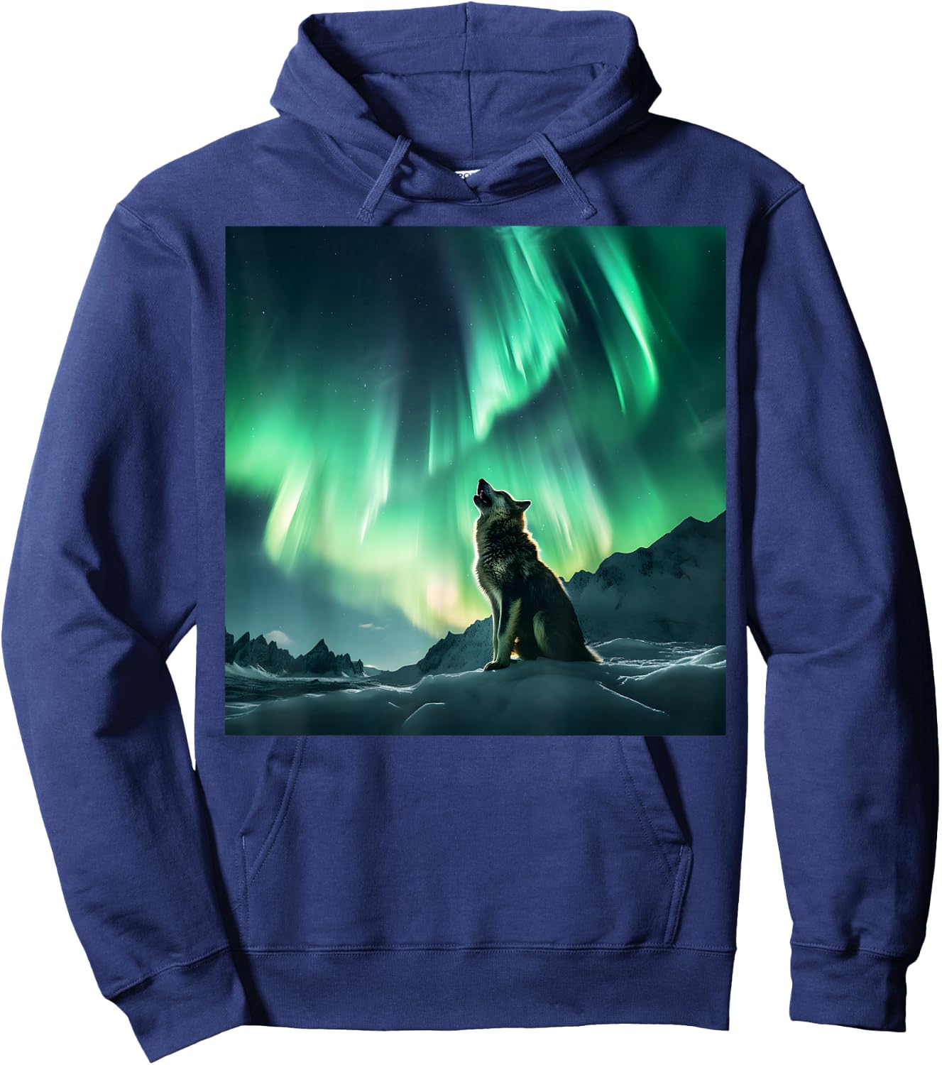 Alaska Aurora Borealis Howling Wolf Aesthetic Photo Souvenir Hoodie - Hoodie | Navy