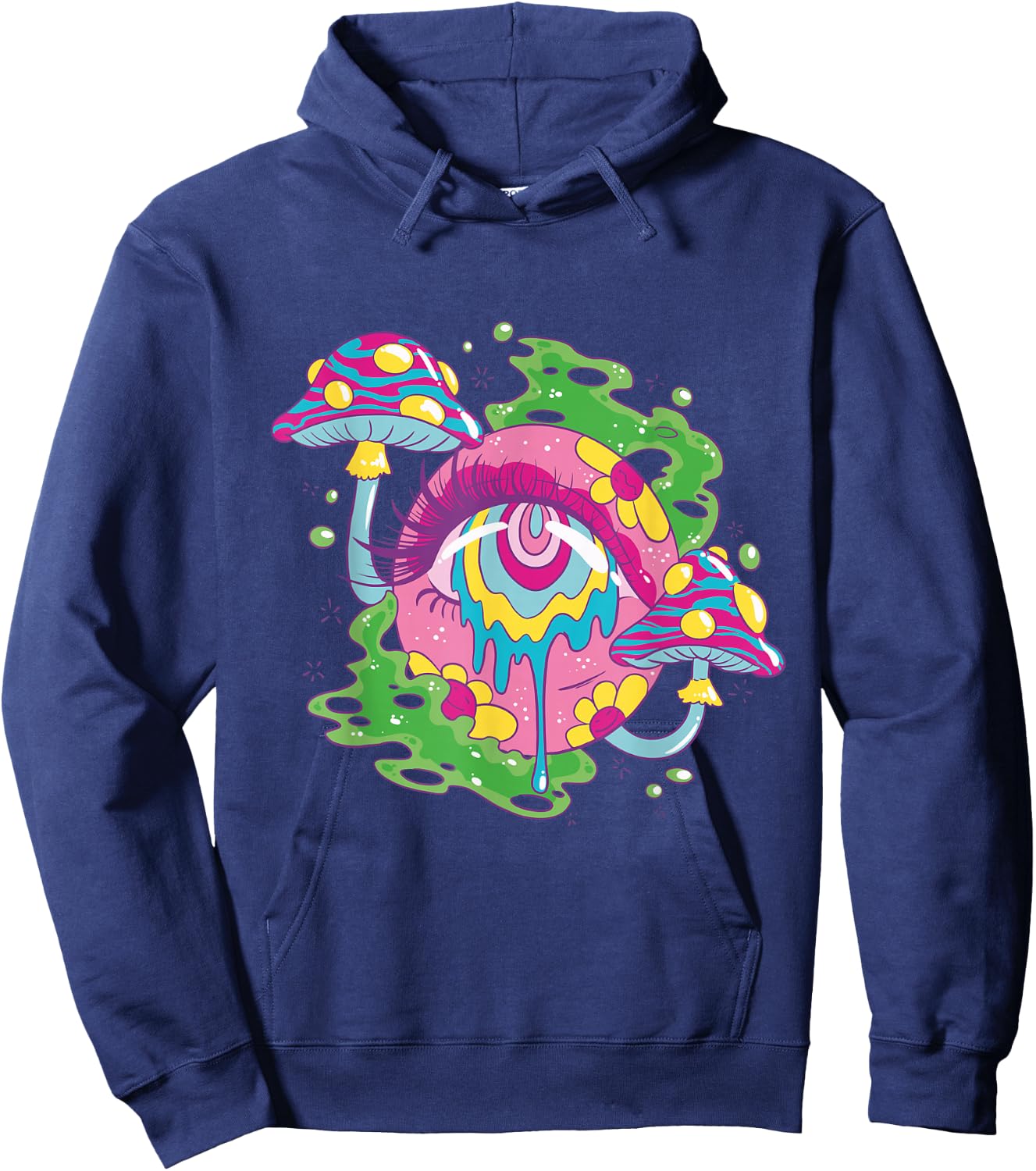 Weirdcore Kidcore Aesthetic Melting Eye Mushroom 90s Alt Hoodie - Hoodie | Navy