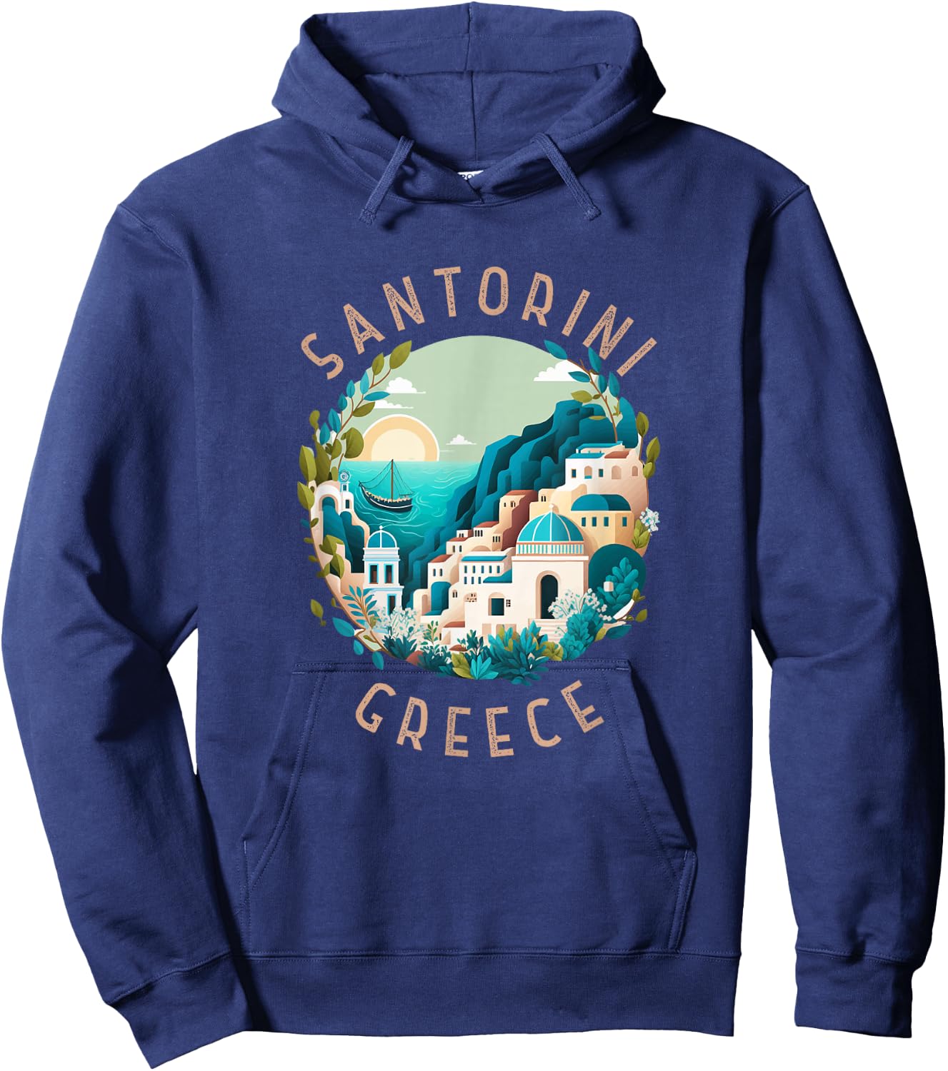 Santorini Greece Retro Distressed Circle Hoodie - Hoodie | Navy