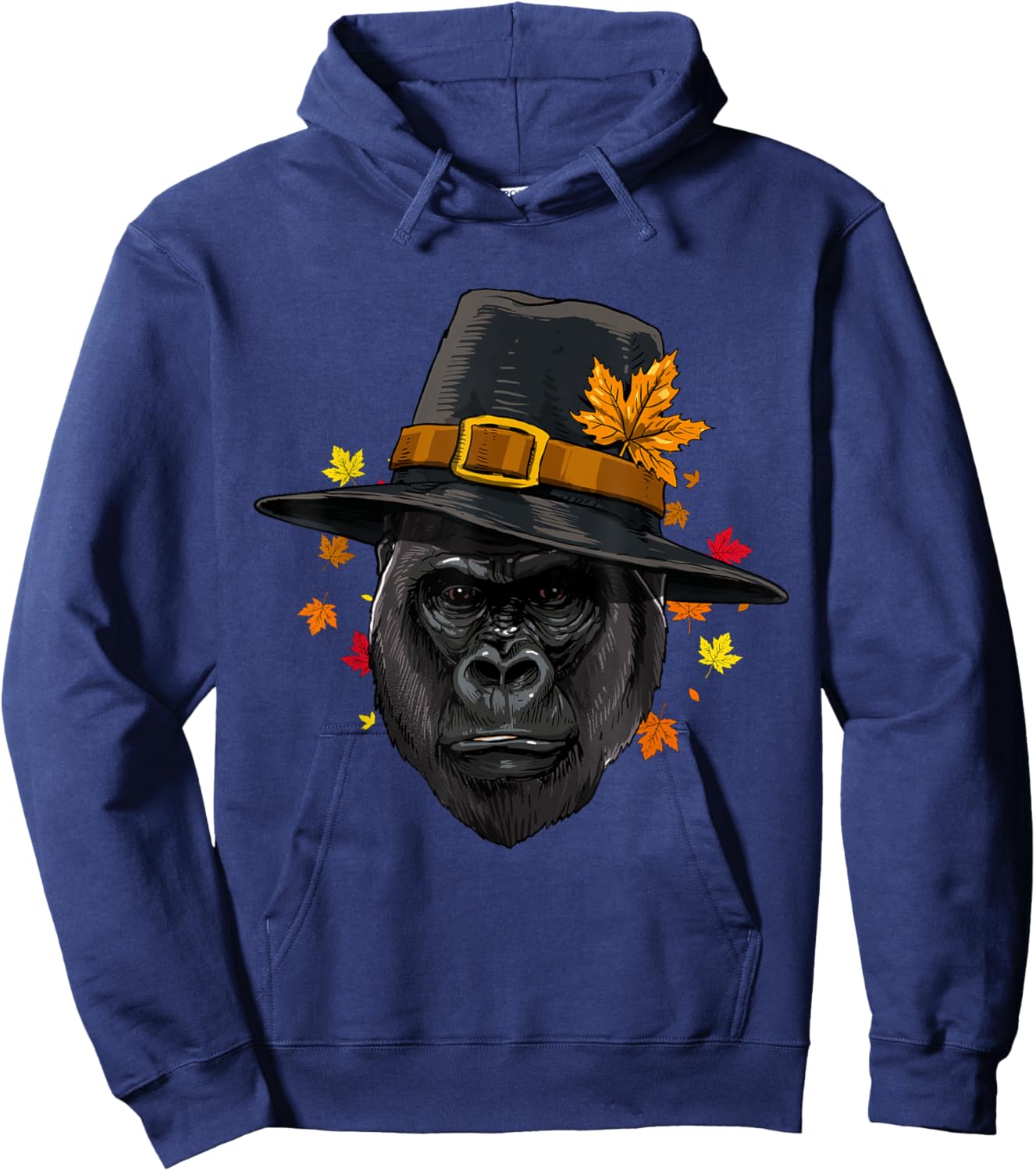 Thanksgiving Gorilla Monkey Pilgrim Turkey Day Autumn Ape Hoodie - Hoodie | Navy