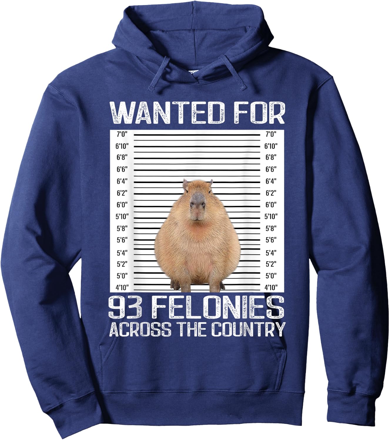 Capybara Mugshot Wanted For 93 Felonies Across The Country Hoodie - Hoodie | Navy
