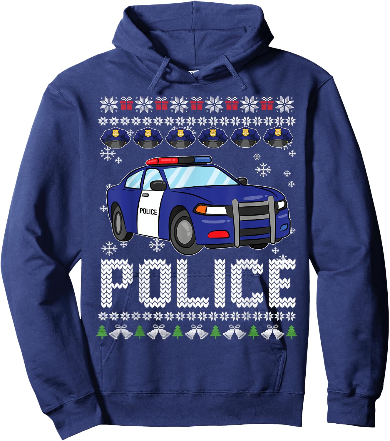 Police Car Ugly Christmas Pajama Xmas Policeman Cop Officer Hoodie - Hoodie | Navy