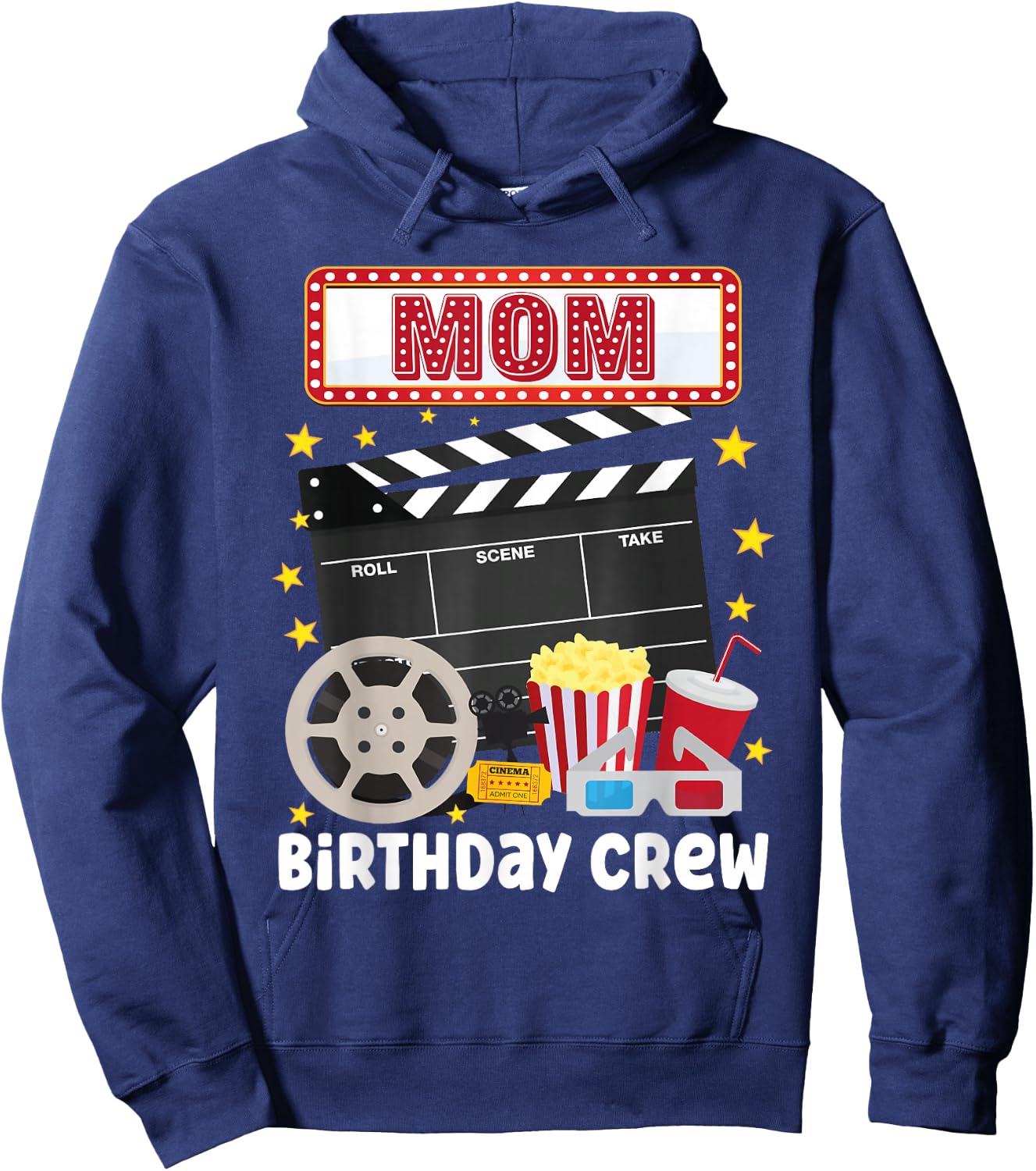 Mom Birthday Crew Movie Night Theme Matching Party Hoodie - Hoodie | Navy
