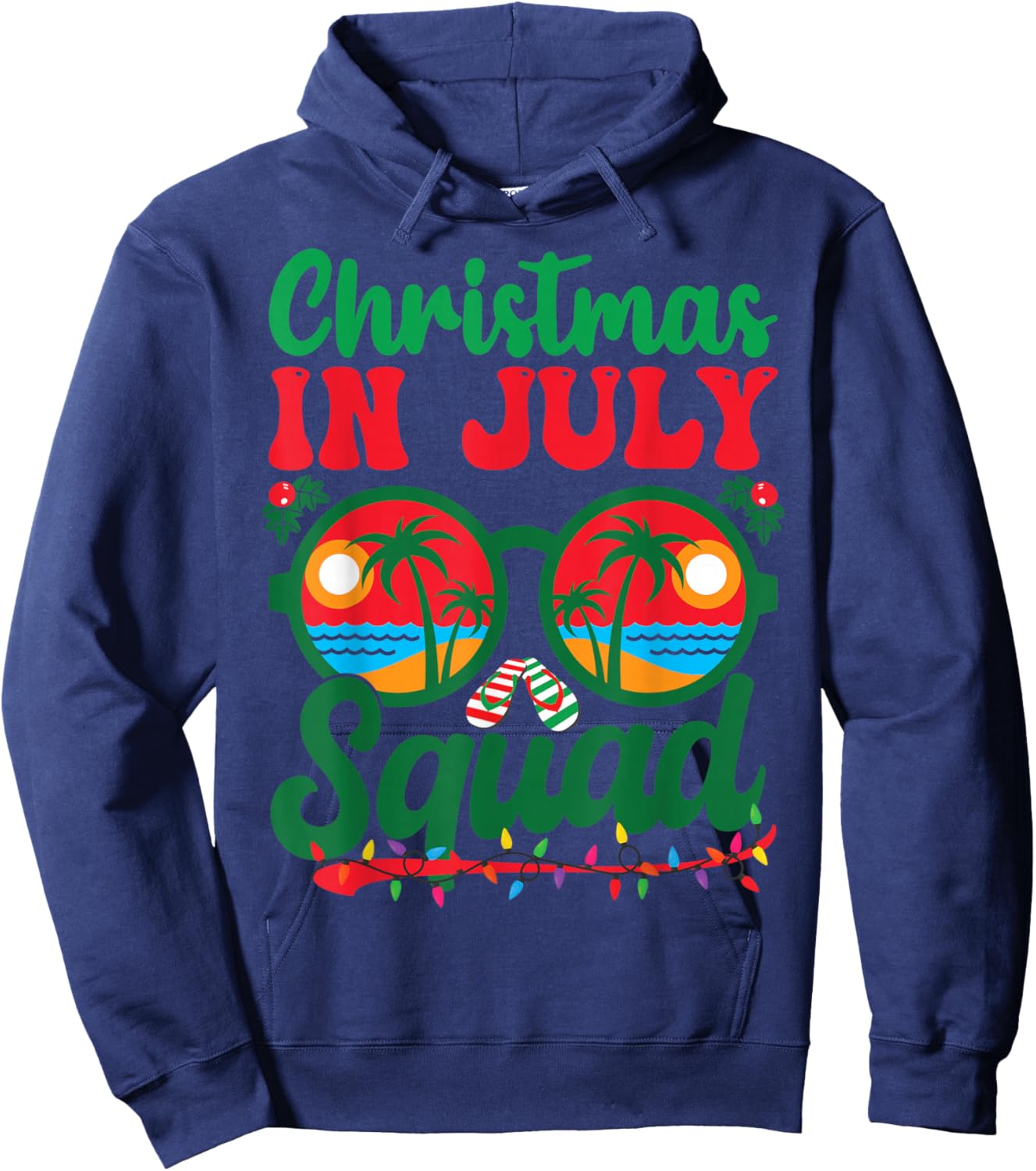 Christmas In July Squad Retro Sunglass Palm Tree Summer Xmas Hoodie - Hoodie | Navy