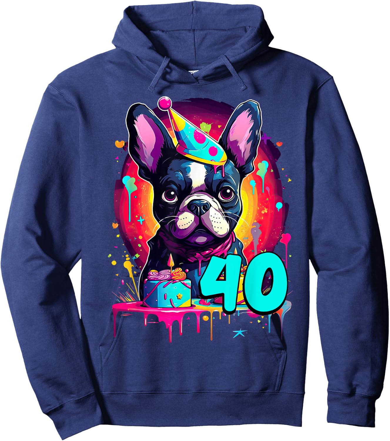 French Bulldog Dog 40th Birthday Themed Party 40 Years Old Hoodie - Hoodie | Navy