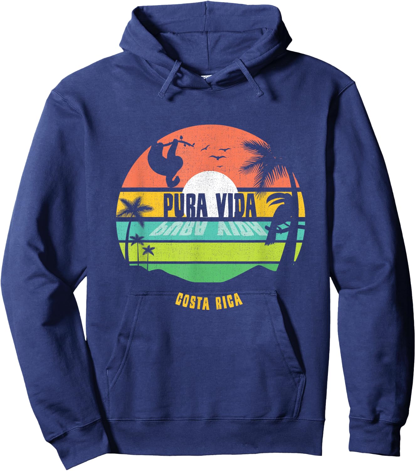 Costa Rica Pura Vida Tropical Sloth & Toucan Sunset Souvenir Hoodie - Hoodie | Navy