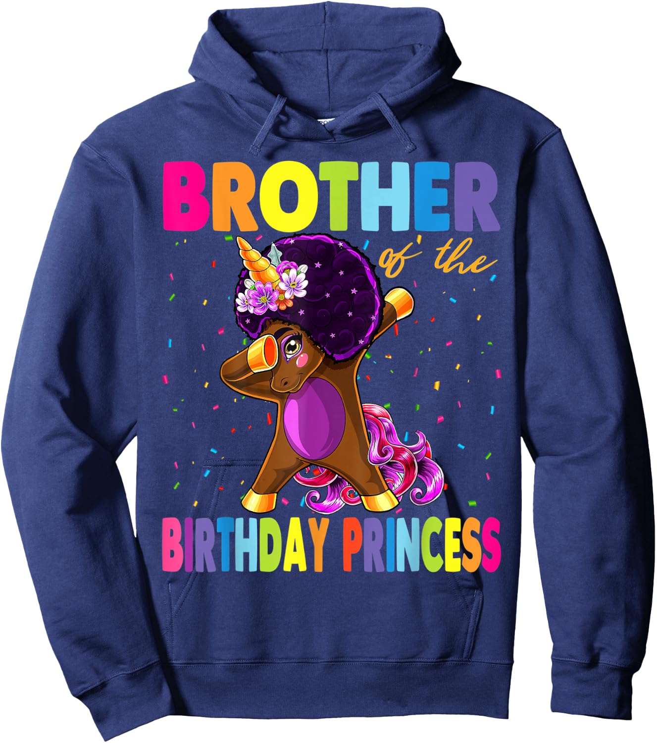 Dabbing Unicorn Afro Brother of the Birthday Princess Hoodie - Hoodie | Navy