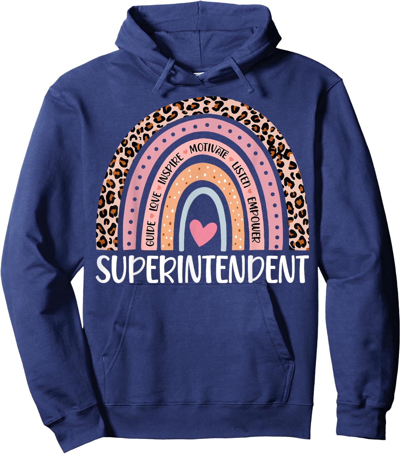Funny Superintendent Rainbow Leopard Print School Principal Hoodie - Hoodie | Navy