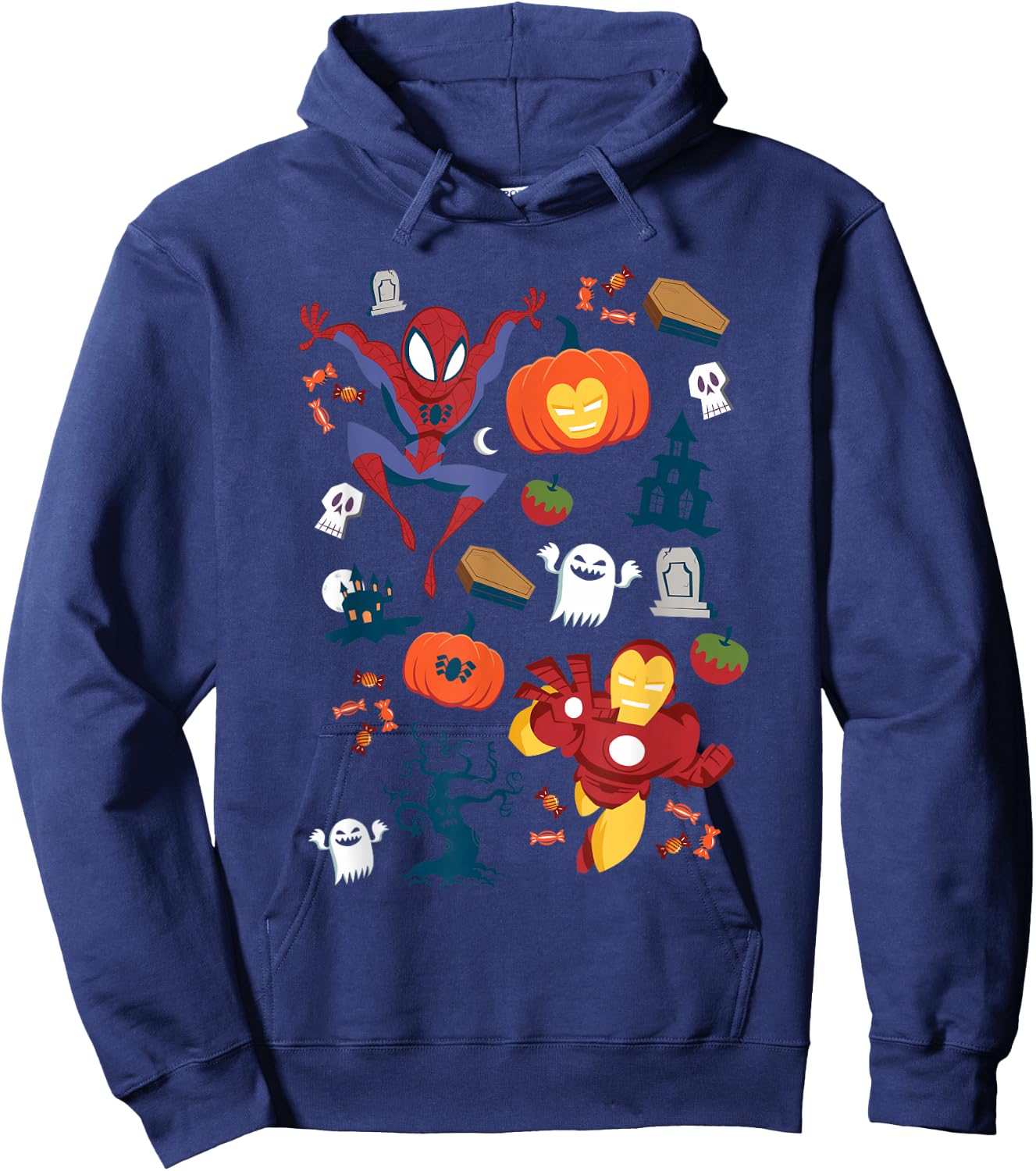 Marvel Iron Man Spider-Man Avengers Stylized Halloween Icons Hoodie - Hoodie | Navy