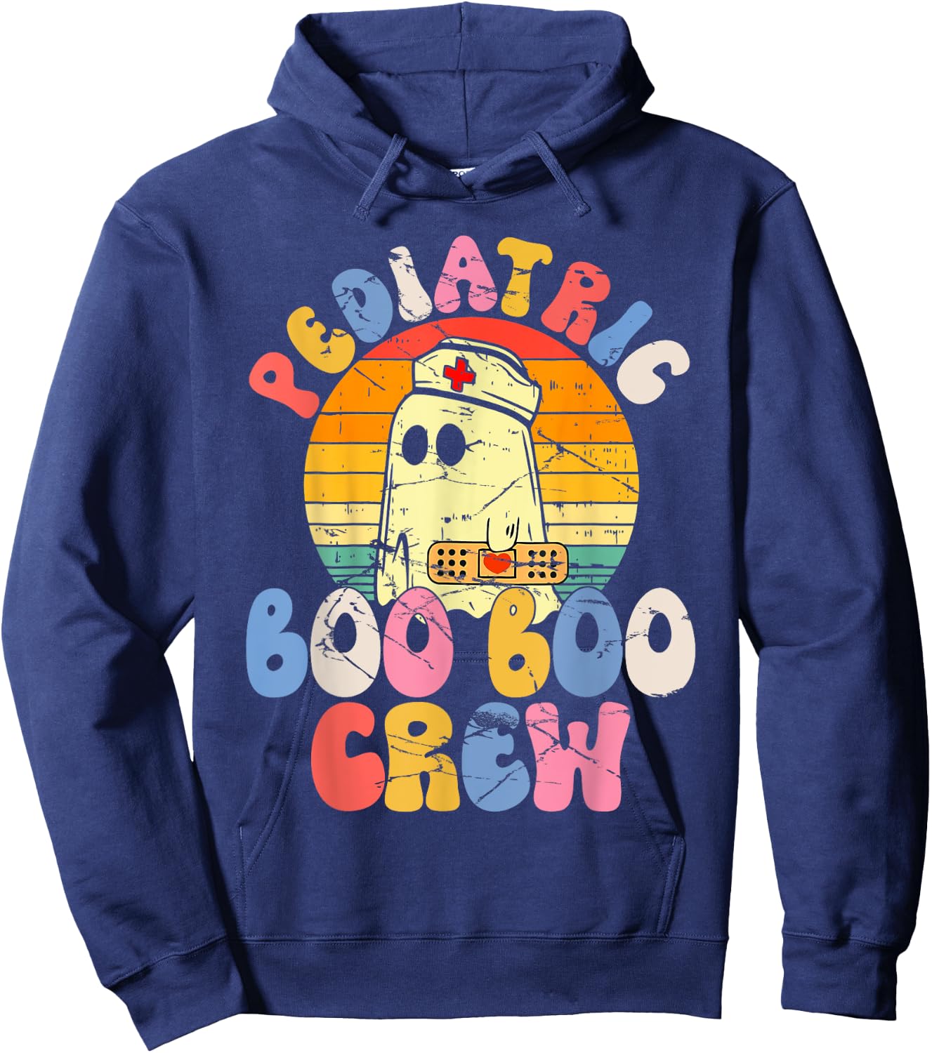 Groovy Ghost Halloween Pediatric RN Nurse Boo Boo Crew Hoodie - Hoodie | Navy