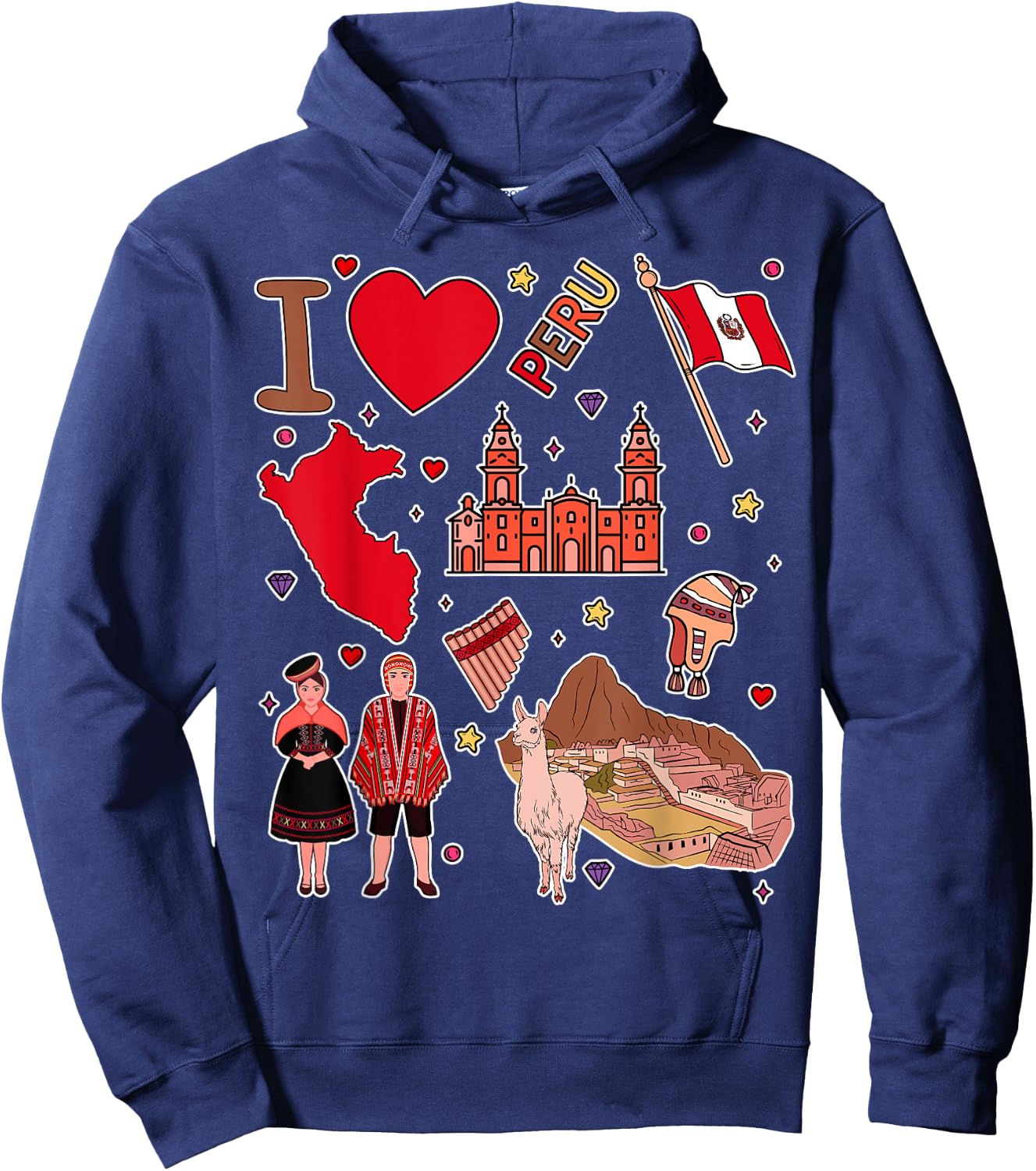 Peruvian hand drawn landmarks, Peru map, Culture icons Hoodie - Hoodie | Navy
