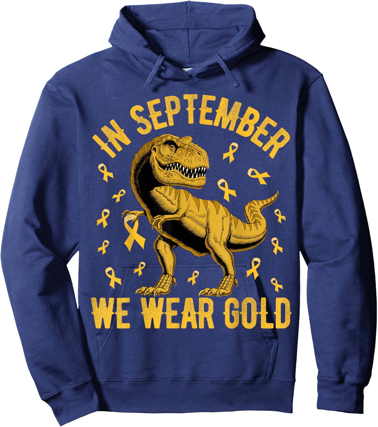 In September We Wear Gold Trex Childhood Cancer Kids Toddler Hoodie - Hoodie | Navy