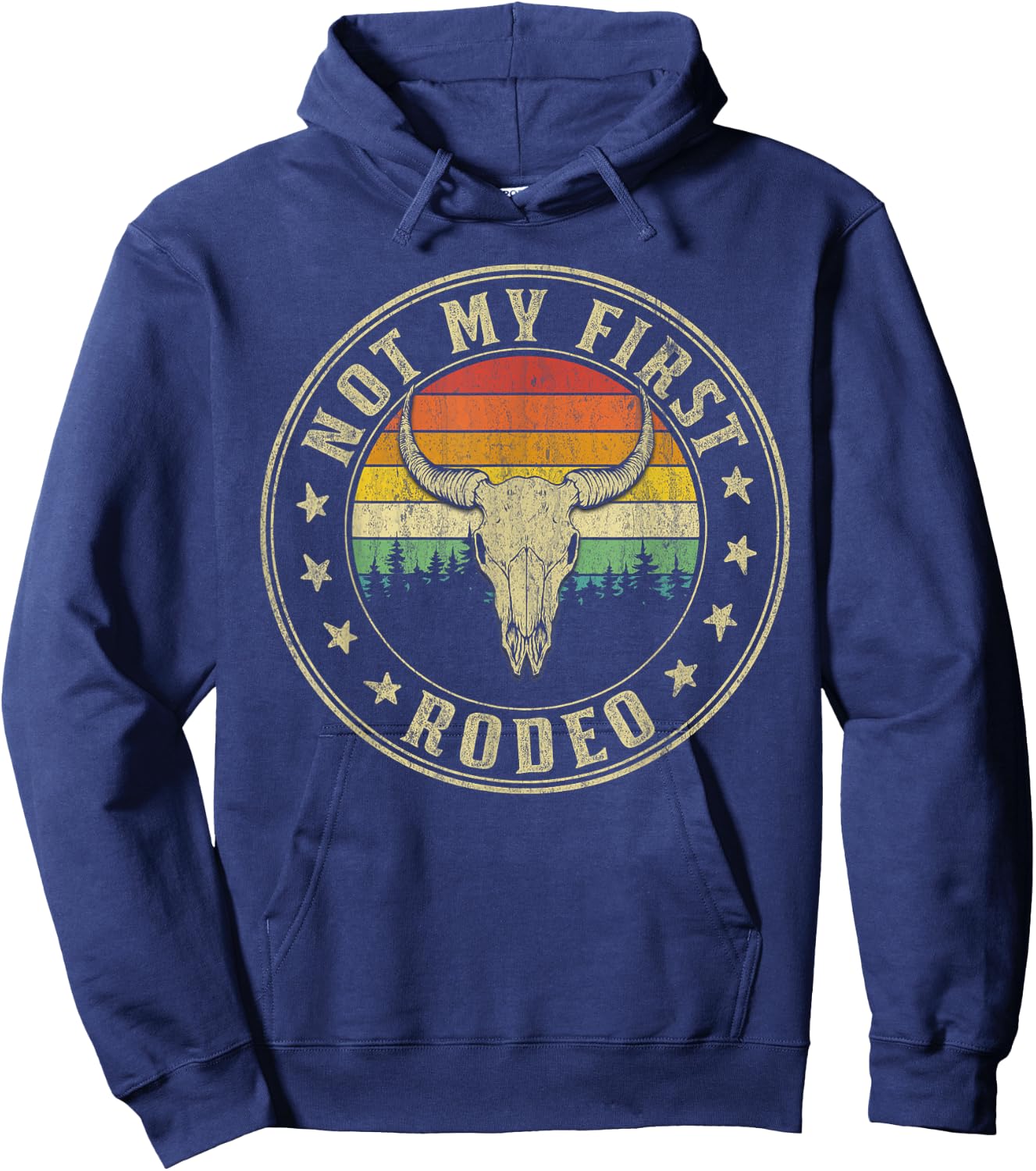 Not My First Rodeo Bull Skull Western Rodeo Country Hoodie - Hoodie | Navy