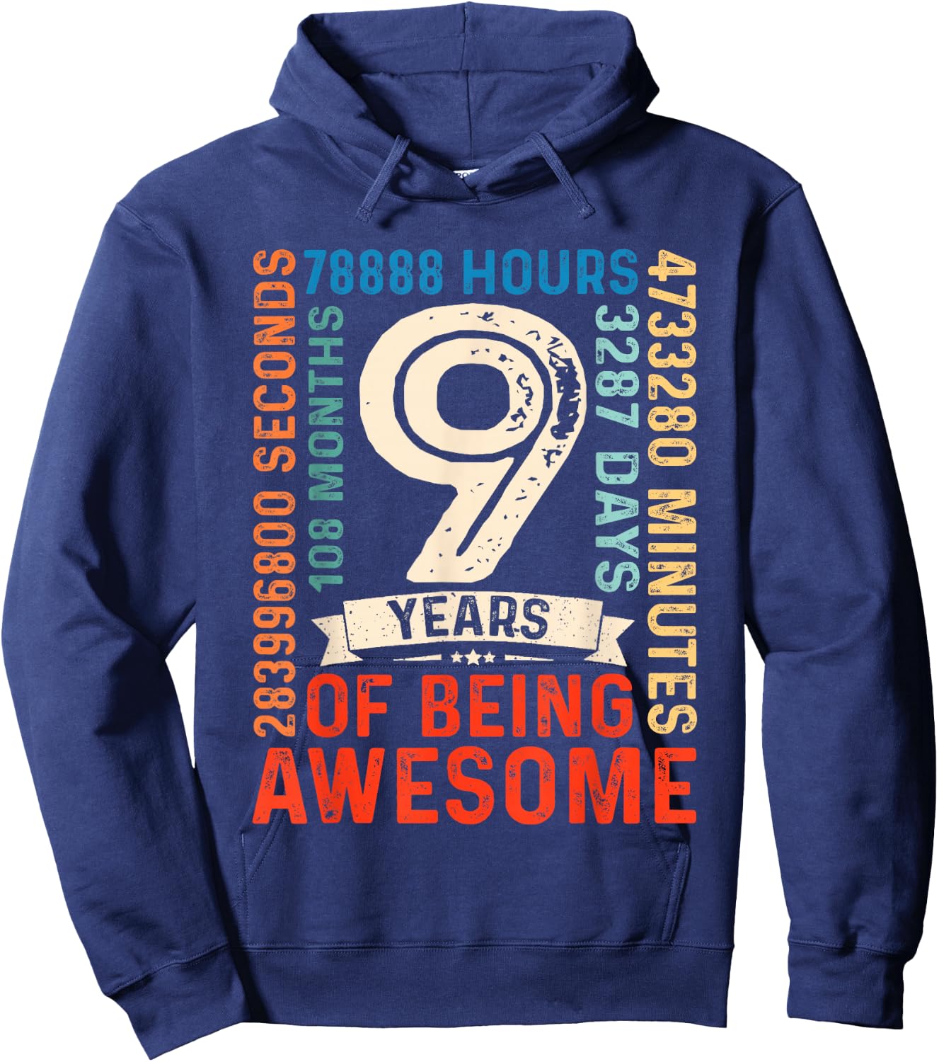 Nine 9yr Vintage 9th Birthday 9 Years Old Retro 108 Months Hoodie - Hoodie | Navy