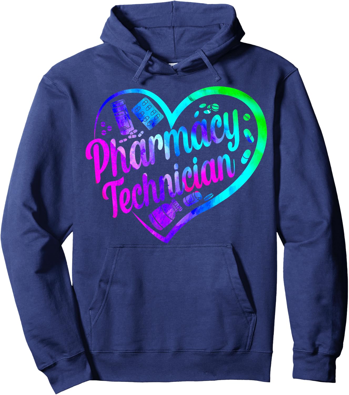 Pharmacy Tech Technician Pharmacist Student Heart Watercolor Hoodie - Hoodie | Navy