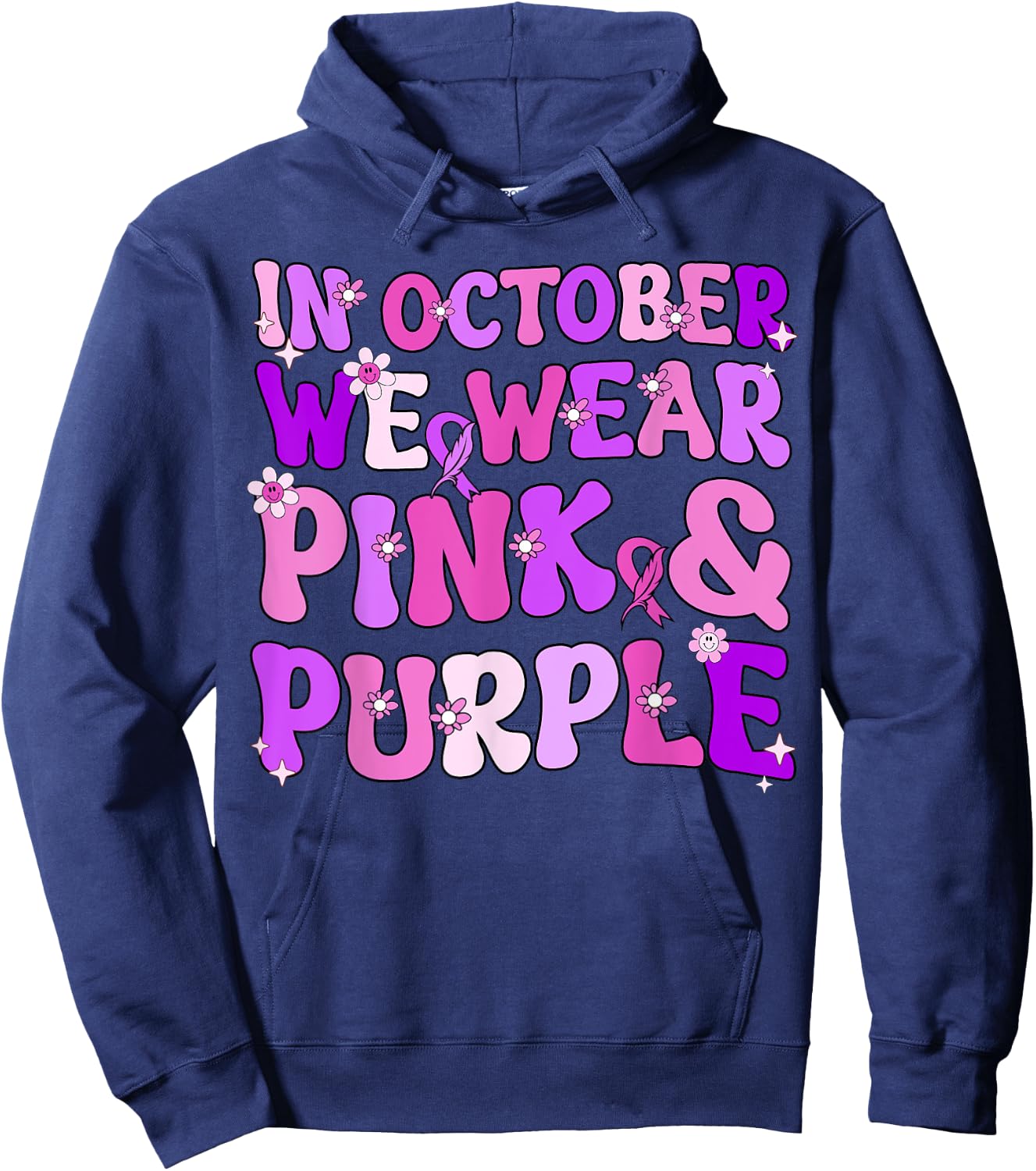 Groovy Domestic Violence And Breast Cancer Awareness Month Hoodie - Hoodie | Navy