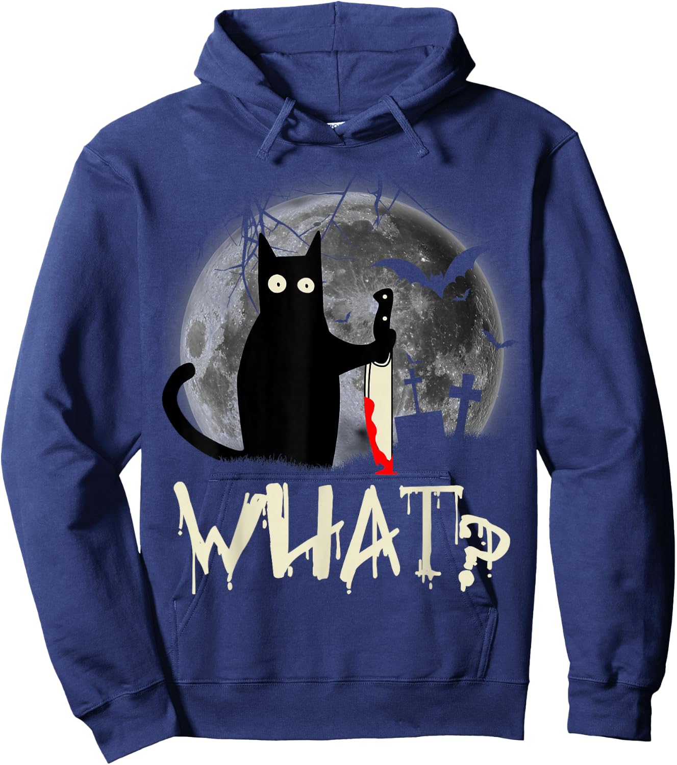 Funny Cat What? Murderous Black Cat With Knife Halloween Hoodie - Hoodie | Navy