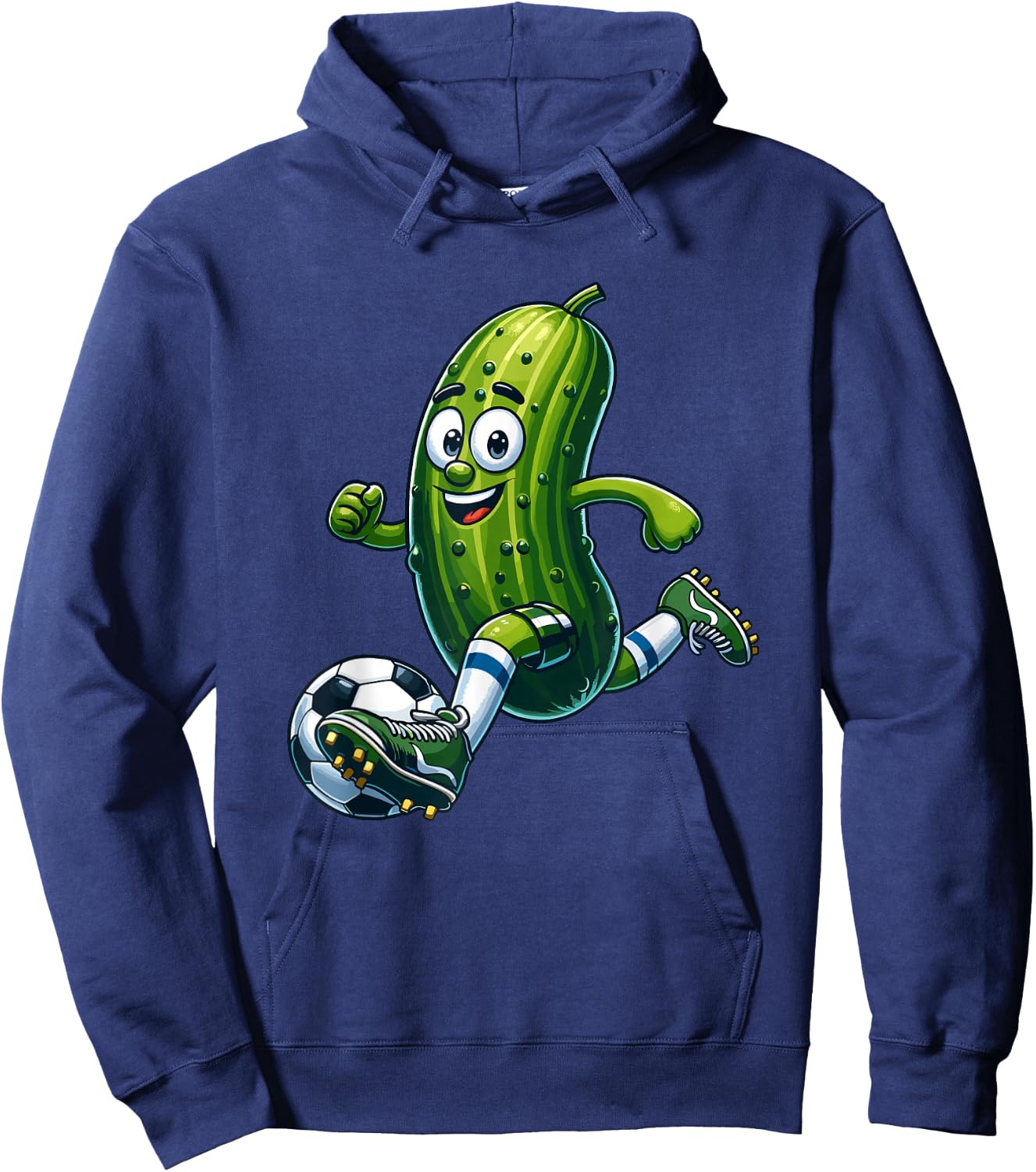 Playful Soccer Pickle - Cartoon Goal Scorer Hoodie - Hoodie | Navy