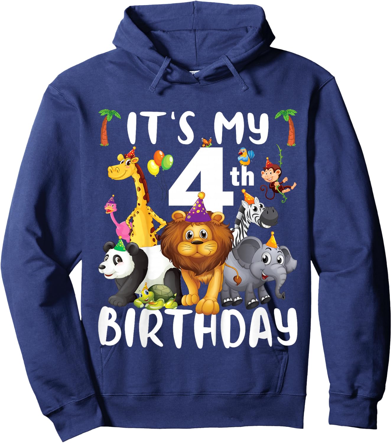 Its My 4th Birthday Zoo Shirt Safari Jungle Animals Lover Hoodie - Hoodie | Navy