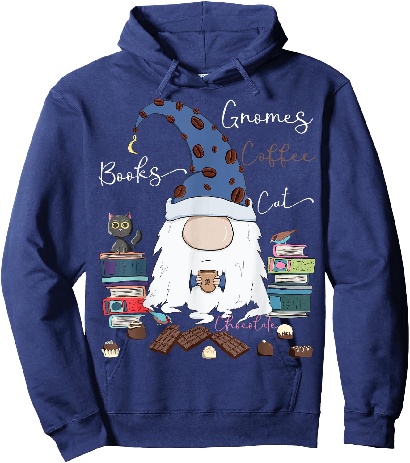 Gnomes Coffee Books Cat Chocolate Funny Gnome & Coffee Lover Men Women Girls Kids Hoodie - Hoodie | Navy