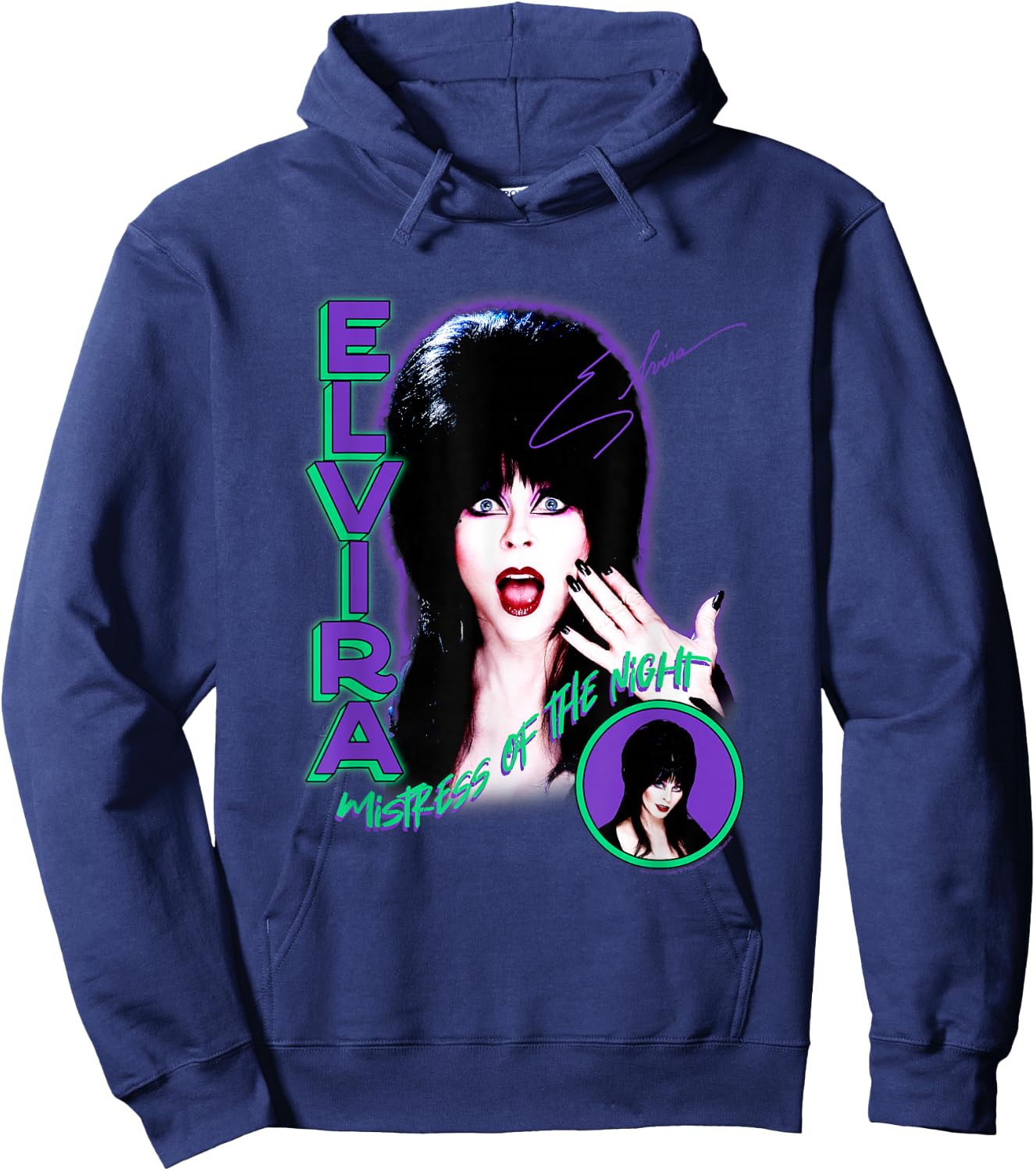 Elvira, Mistress of The Dark Purple and Green Horror Hoodie - Hoodie | Navy