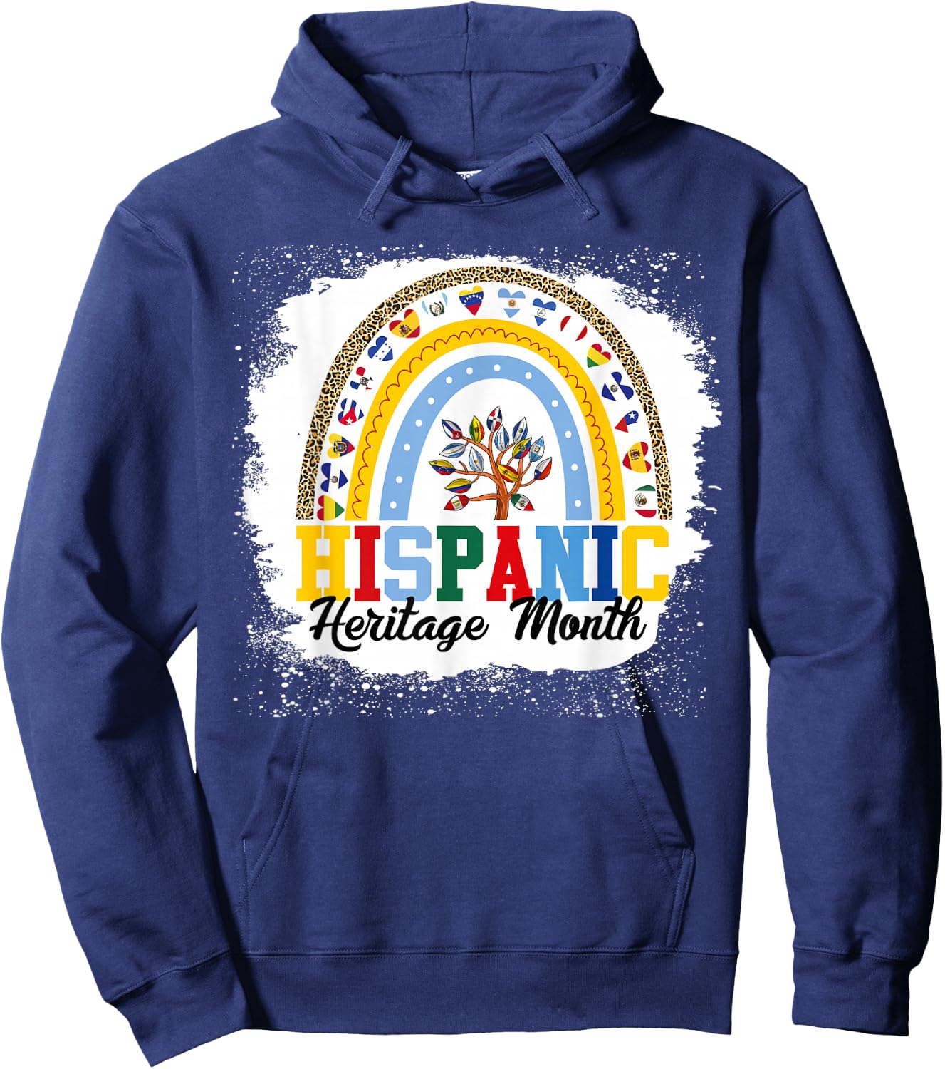 Hispanic Heritage Month all Countries Flags rainbow leopard Hoodie - Hoodie | Navy