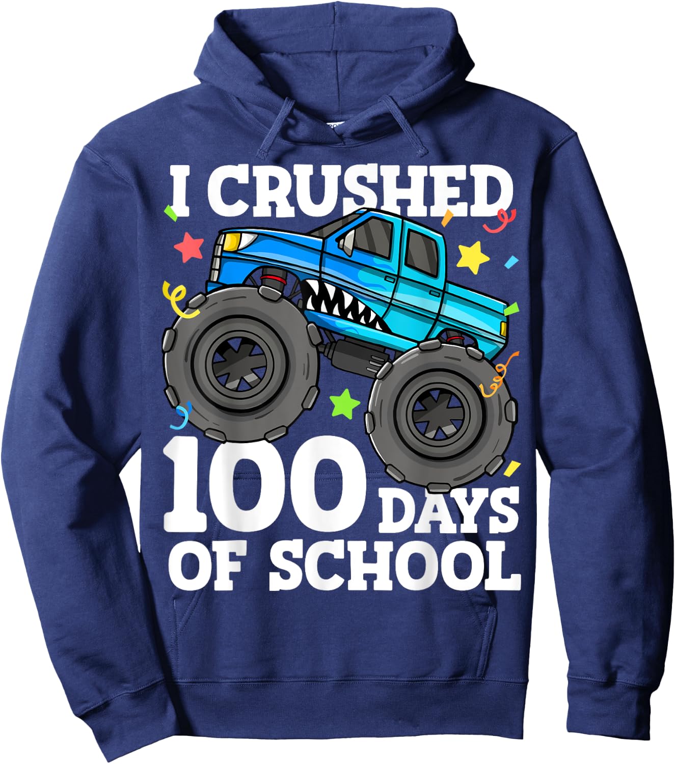 100 Days of School Monster Truck 100th Day of School Boys Hoodie - Hoodie | Navy