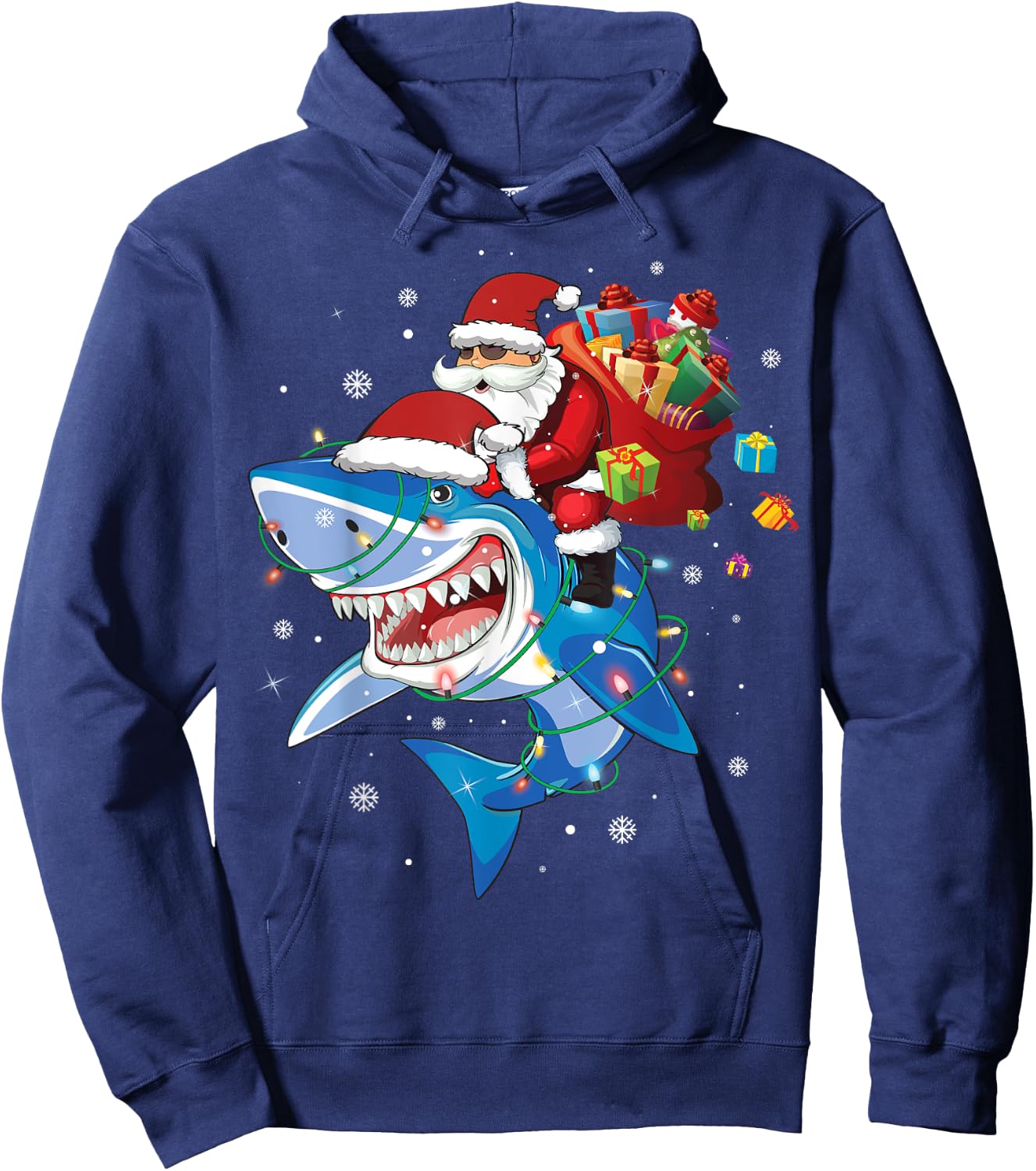 Santa Claus riding shark lover Merry Christmas Xmas Hoodie - Hoodie | Navy