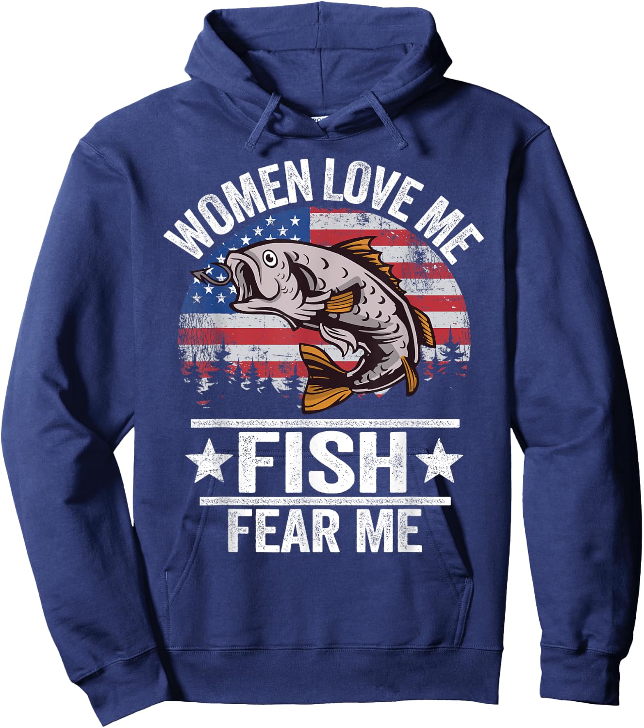 Women Love Me Fish Fear Me Men Vintage Funny Bass Fishing Hoodie - Hoodie | Navy