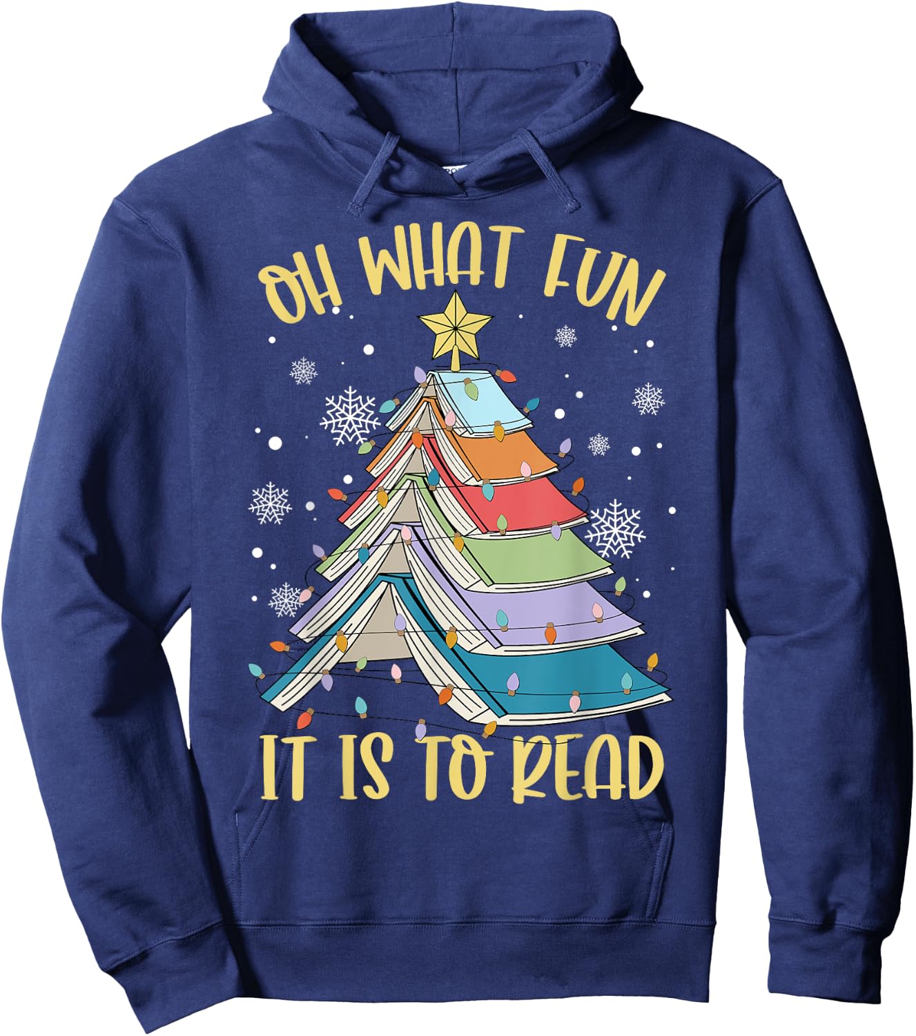 Oh What Fun It is to Read Book Christmas Tree Lights Apparel Hoodie - Hoodie | Navy