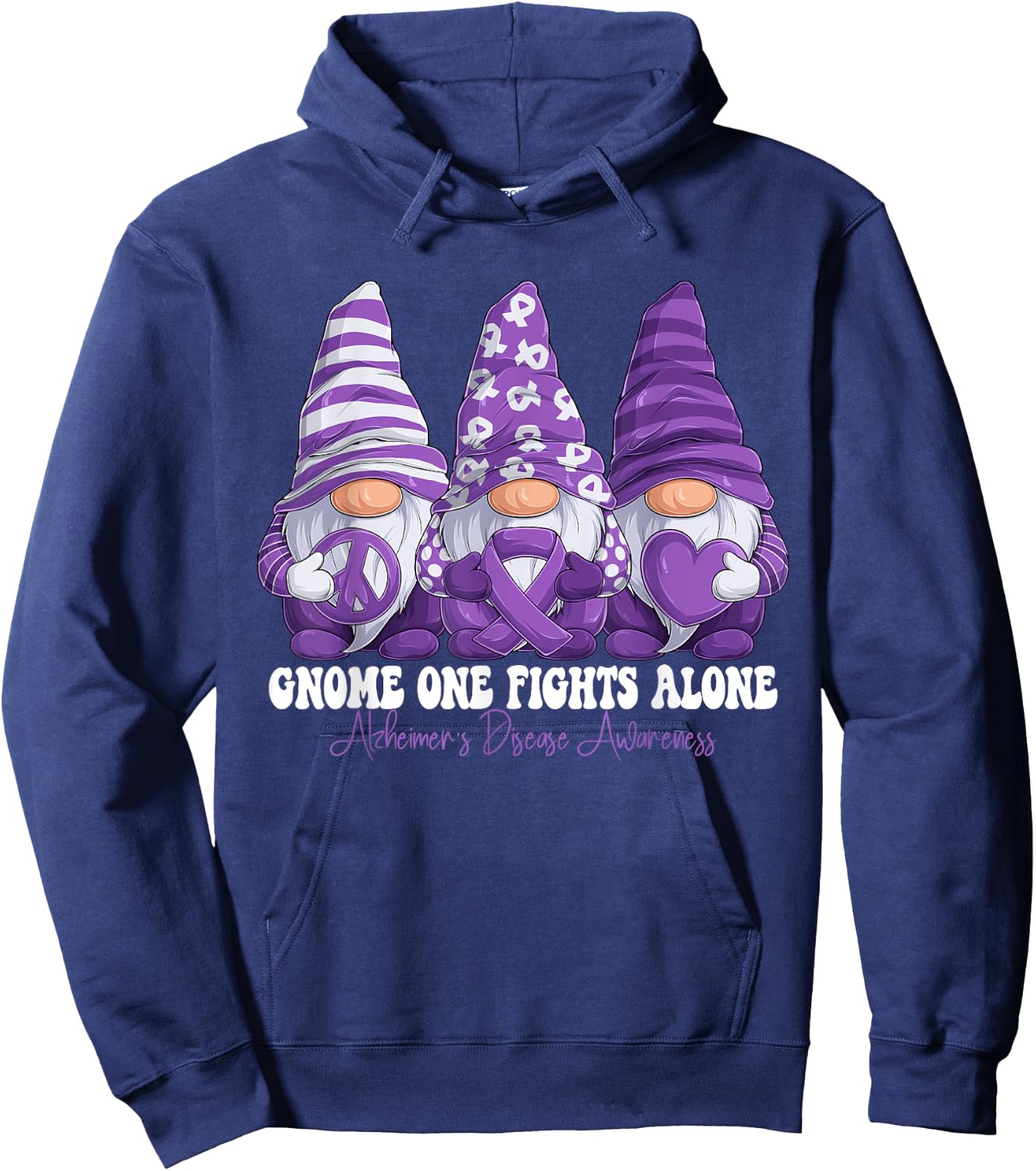 Alzheimer's Disease Awareness Month Purple Ribbon Gnomies Hoodie - Hoodie | Navy