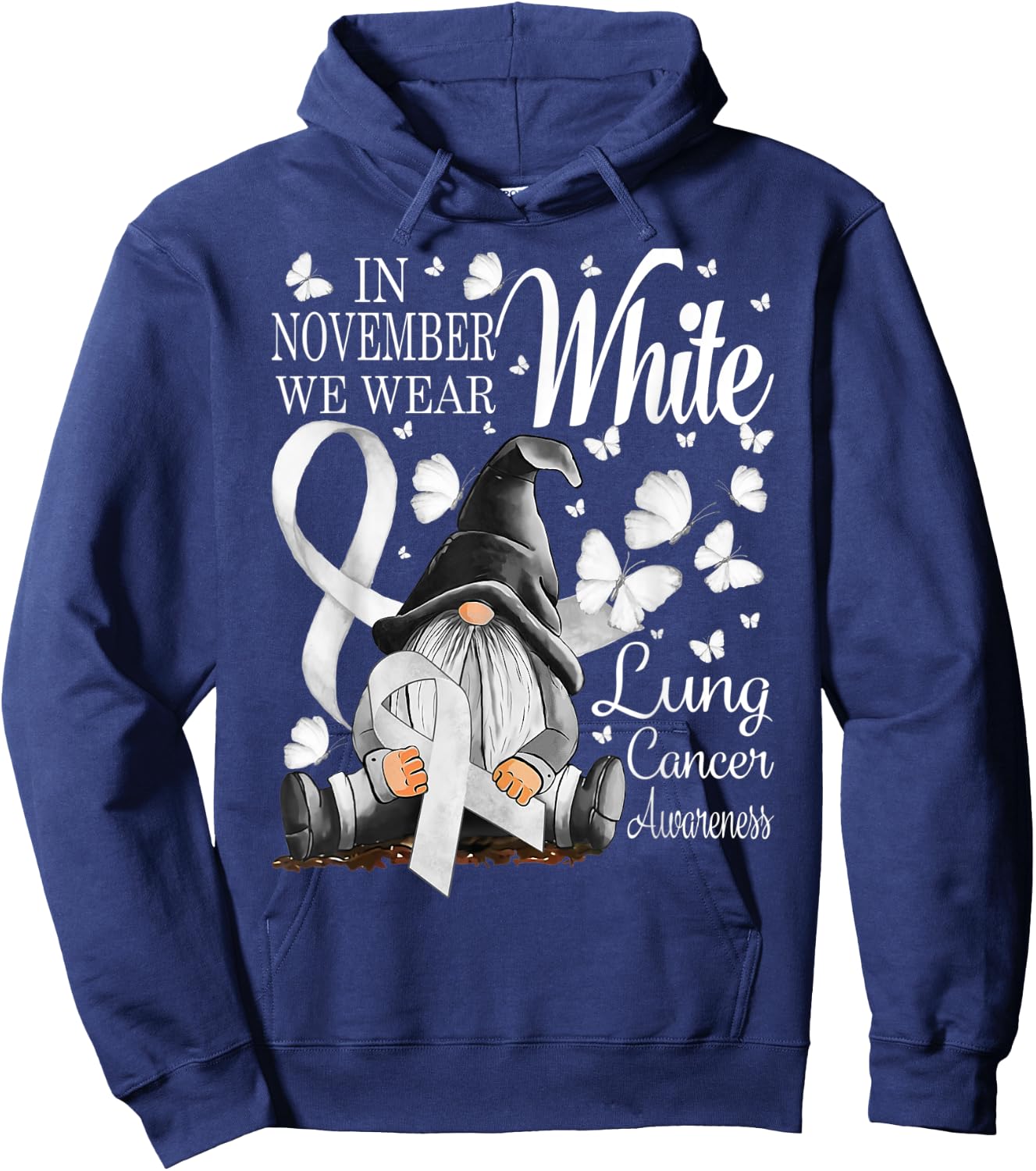 In November We Wear White Lung Cancer Awareness Gnomes Hoodie - Hoodie | Navy