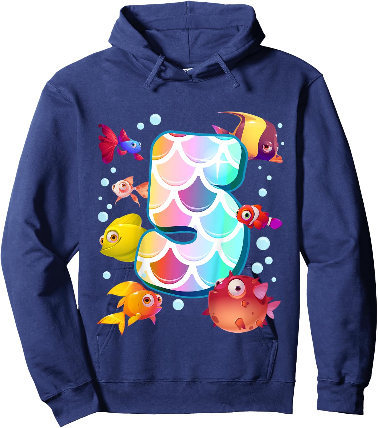Kids 5th Birthday Rainbow Fish Tetra Popper Fish Hoodie - Hoodie | Navy
