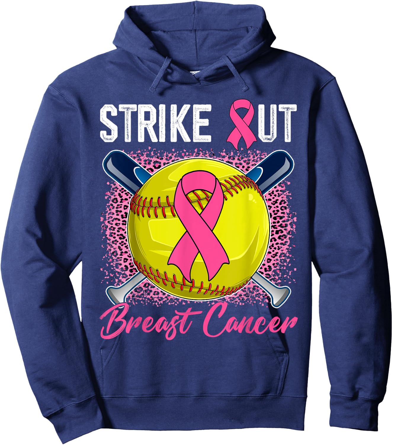 Strike Out Breast Cancer Softball Ball & Pink Ribbon Women Hoodie - Hoodie | Navy