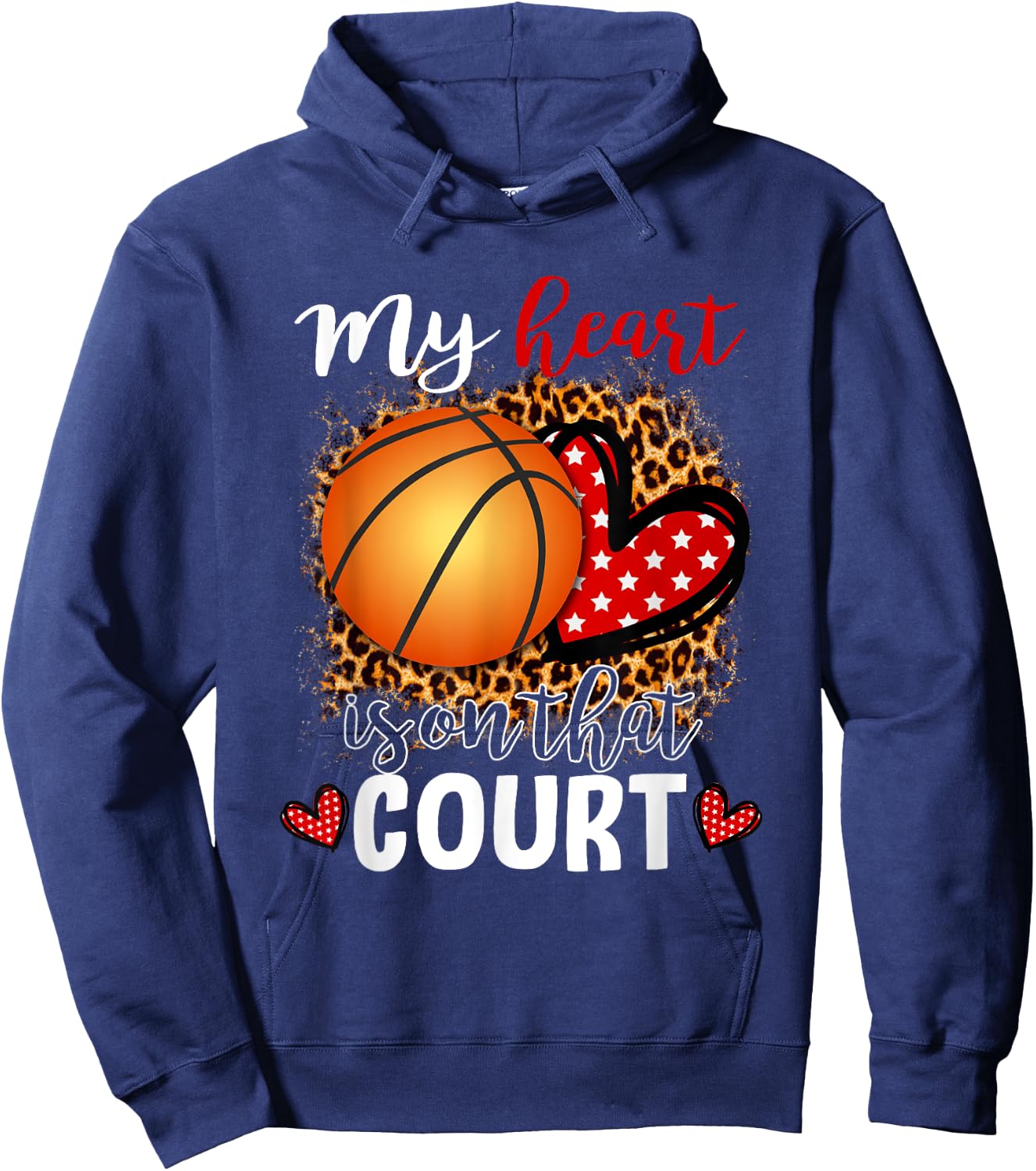 My Heart Is On That Court Basketball Leopard Pattern Ball Hoodie - Hoodie | Navy