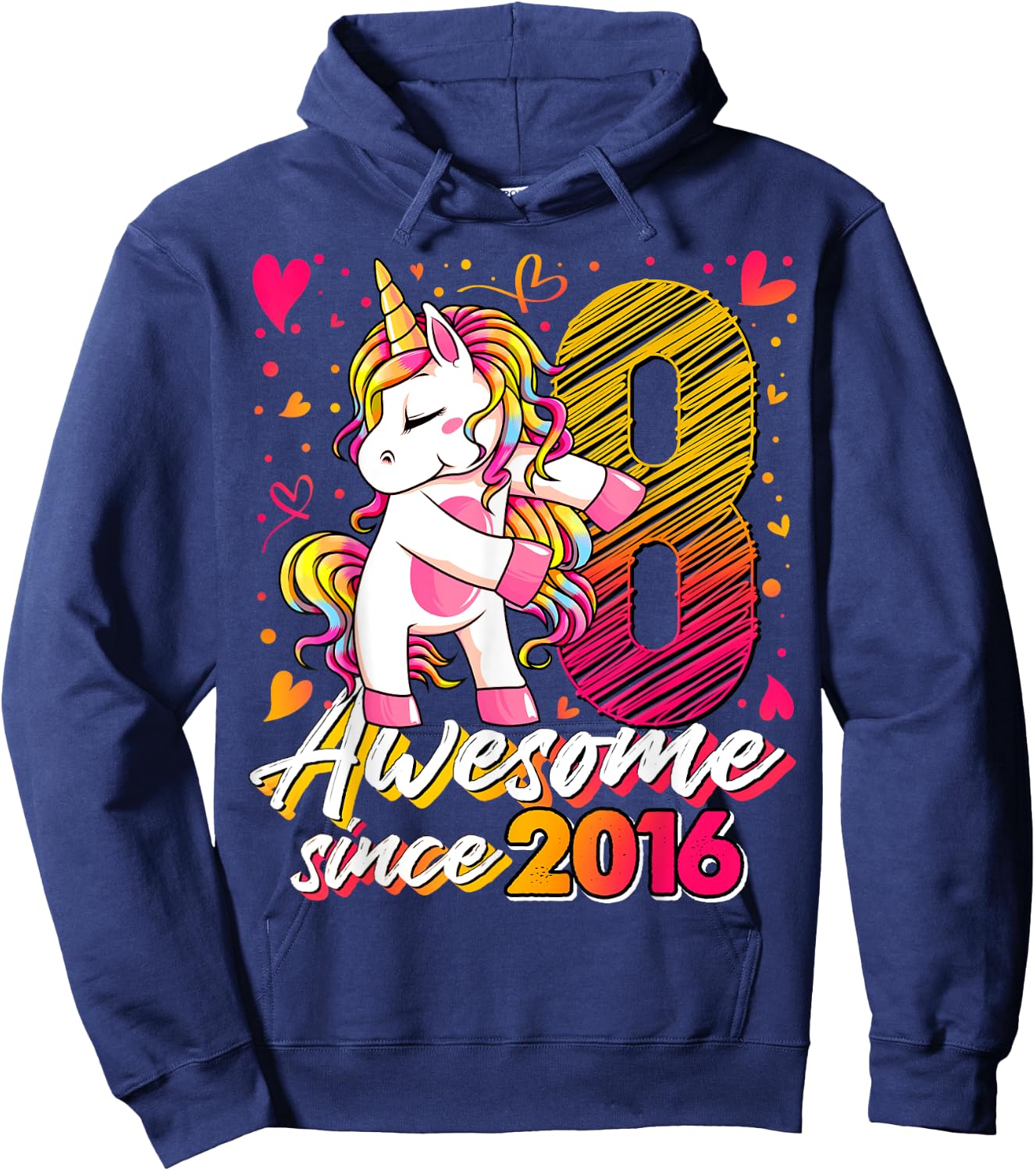 8 Years Old Flossing Unicorn Gifts 8th Birthday Girl Party Hoodie - Hoodie | Navy