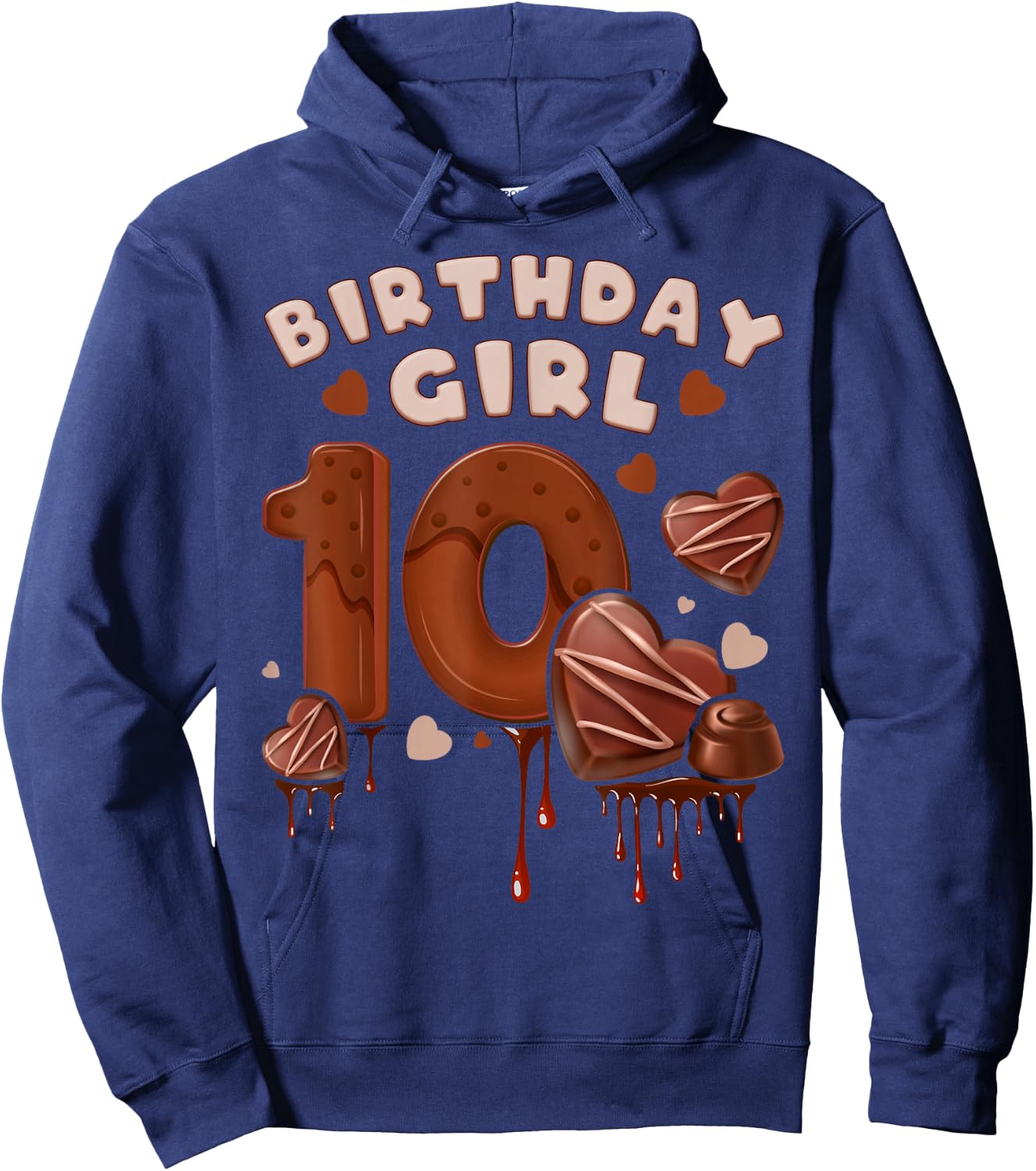 Birthday Girl 10 Years, Chocolate and Big Number 10 Hoodie - Hoodie | Navy