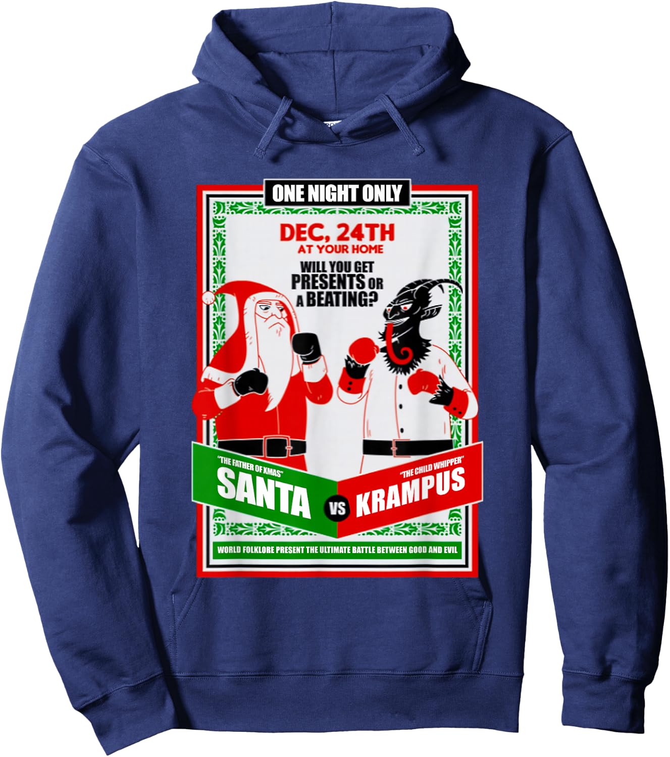 Funny Battle for Christmas Retro Santa VS Krampus Xmas Humor Hoodie - Hoodie | Navy