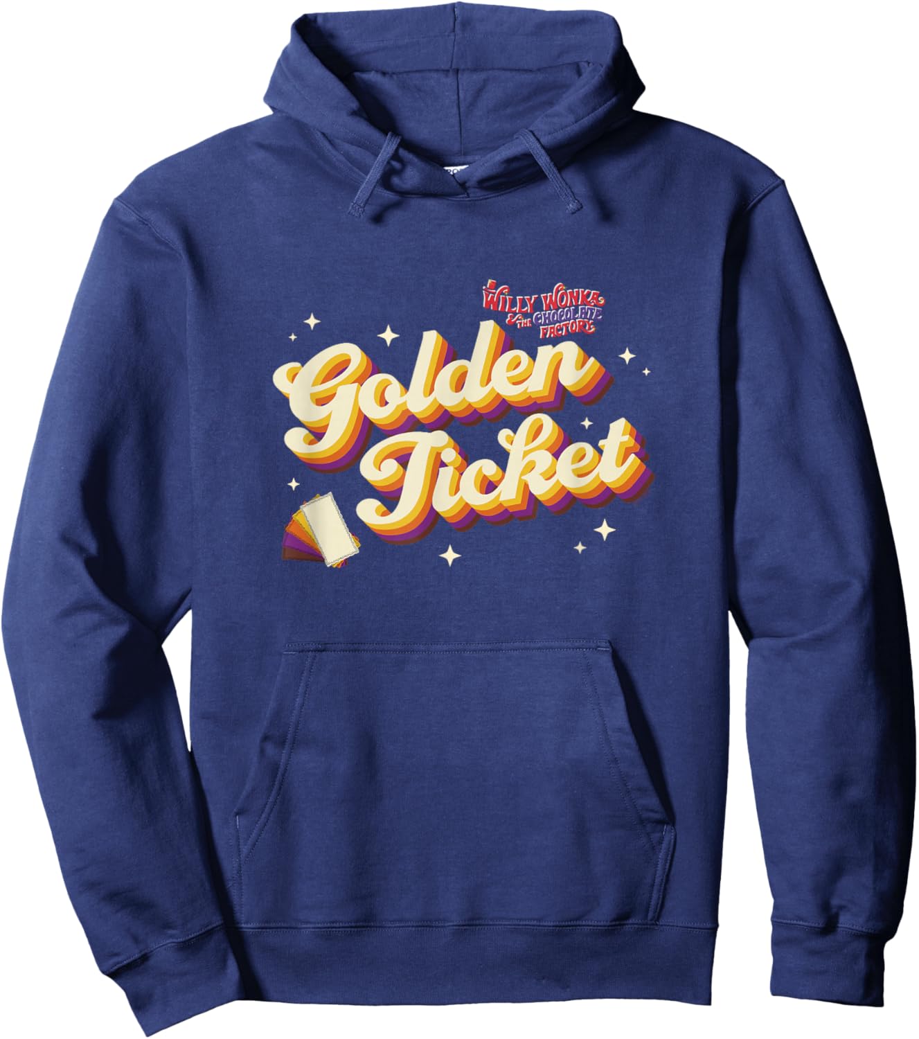 Willy Wonka & The Chocolate Factory Golden Ticket Retro Hoodie - Hoodie | Navy