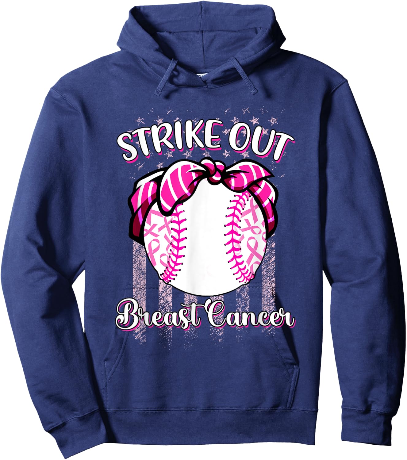 Strike Out Breast Cancer Baseball Pink Ribbon Women Hoodie - Hoodie | Navy